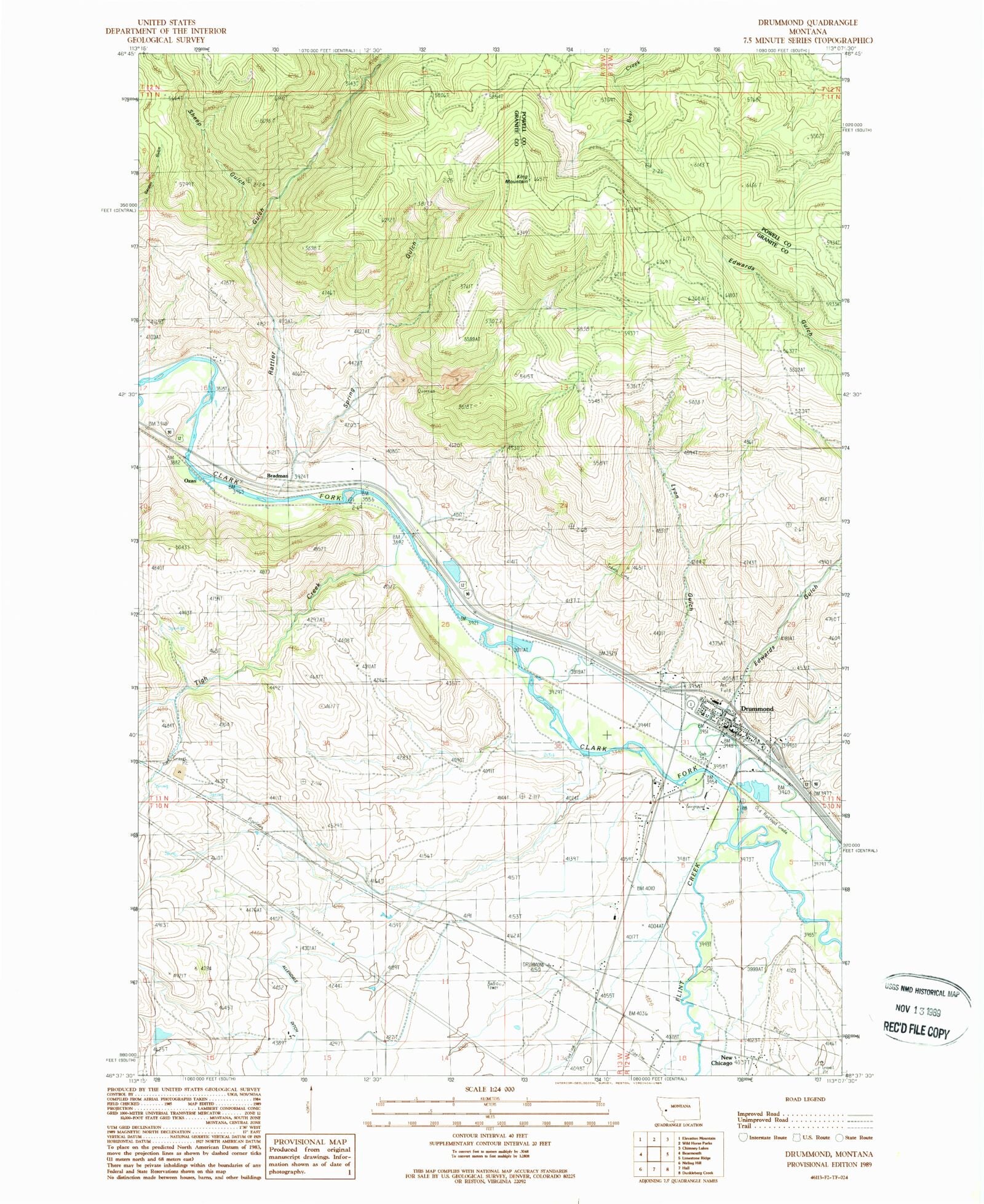 Classic USGS Drummond Montana 7.5'x7.5' Topo Map MyTopo Map Store