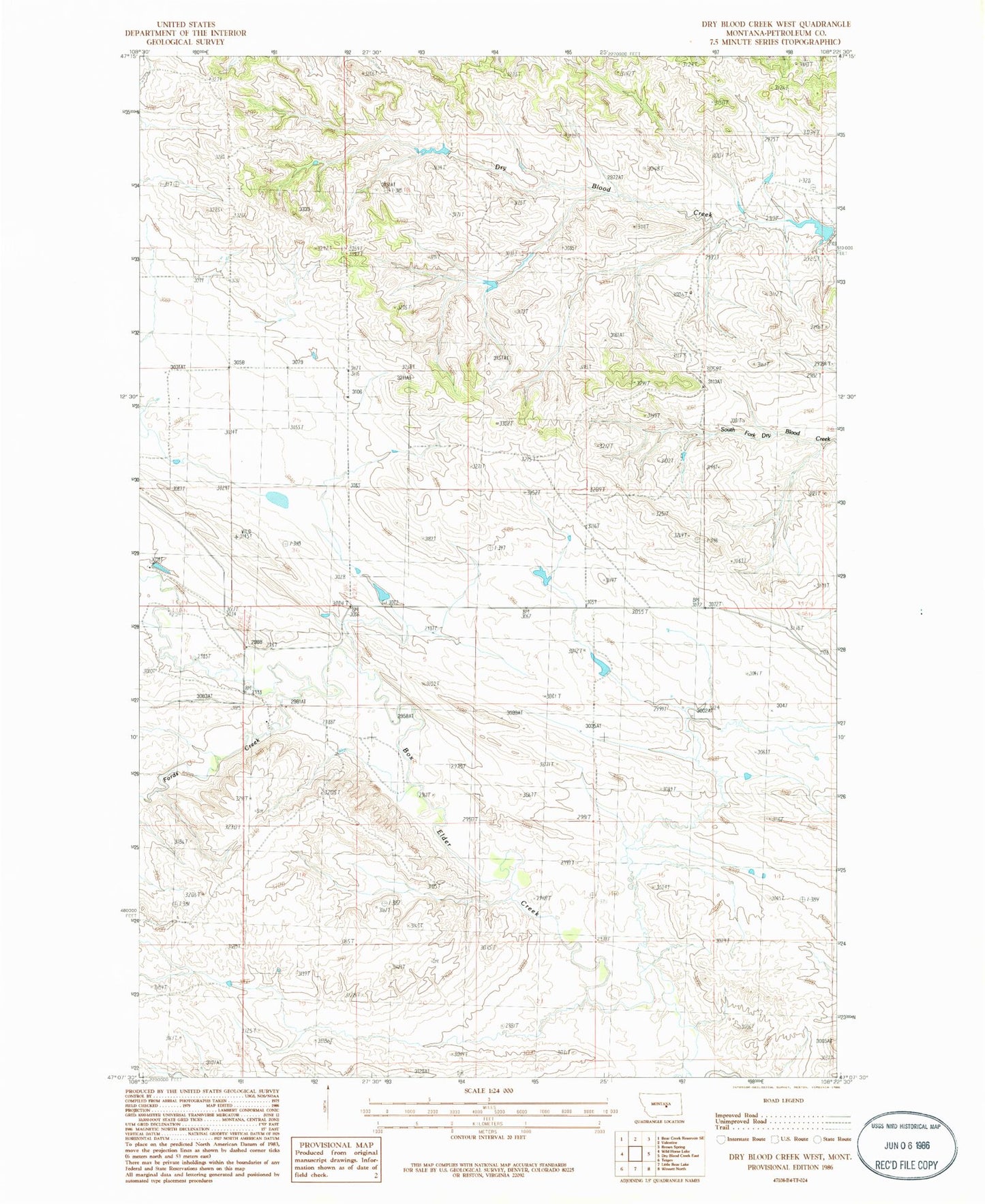 Classic USGS Dry Blood Creek West Montana 7.5'x7.5' Topo Map Image