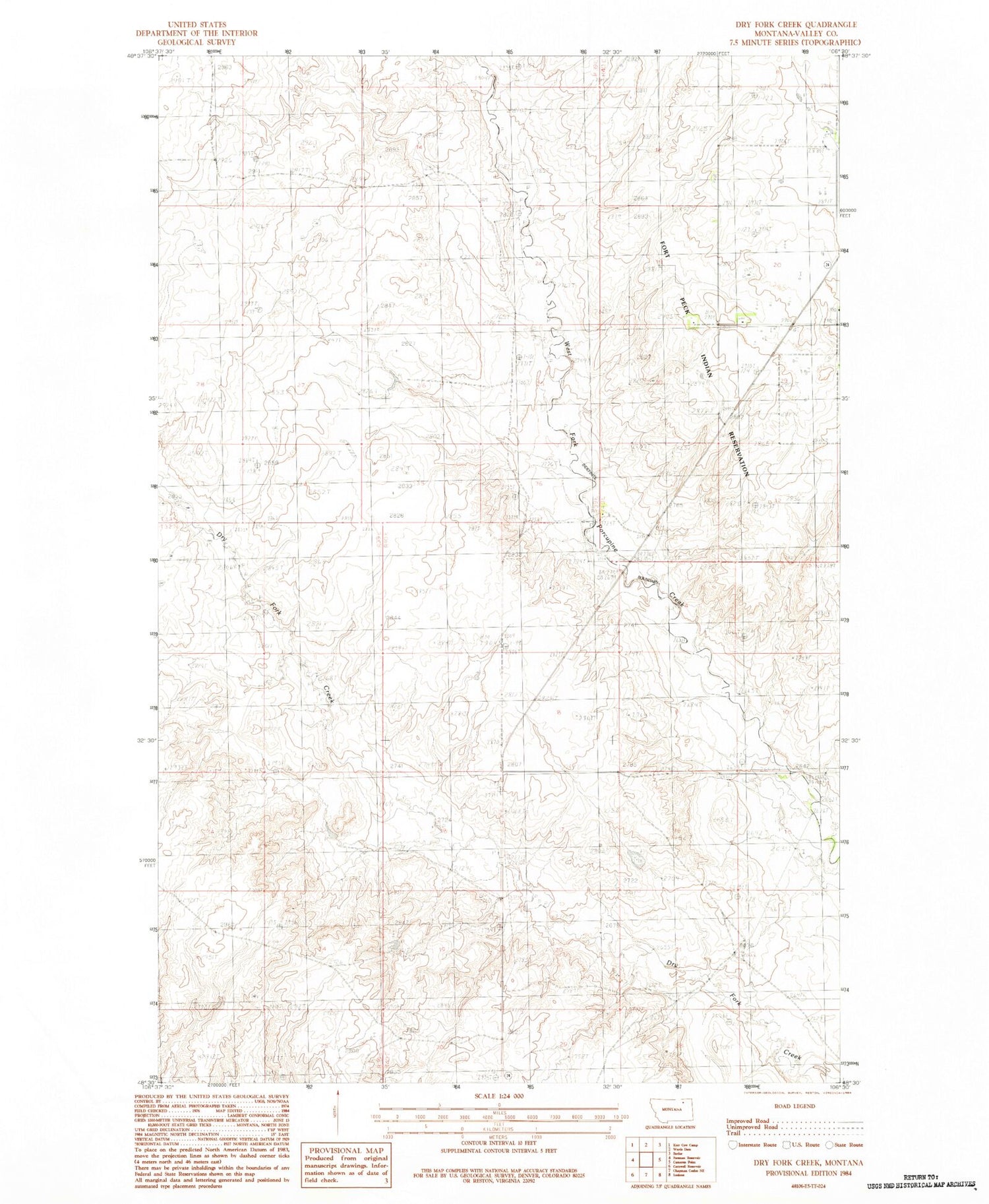 Classic USGS Dry Fork Creek Montana 7.5'x7.5' Topo Map Image
