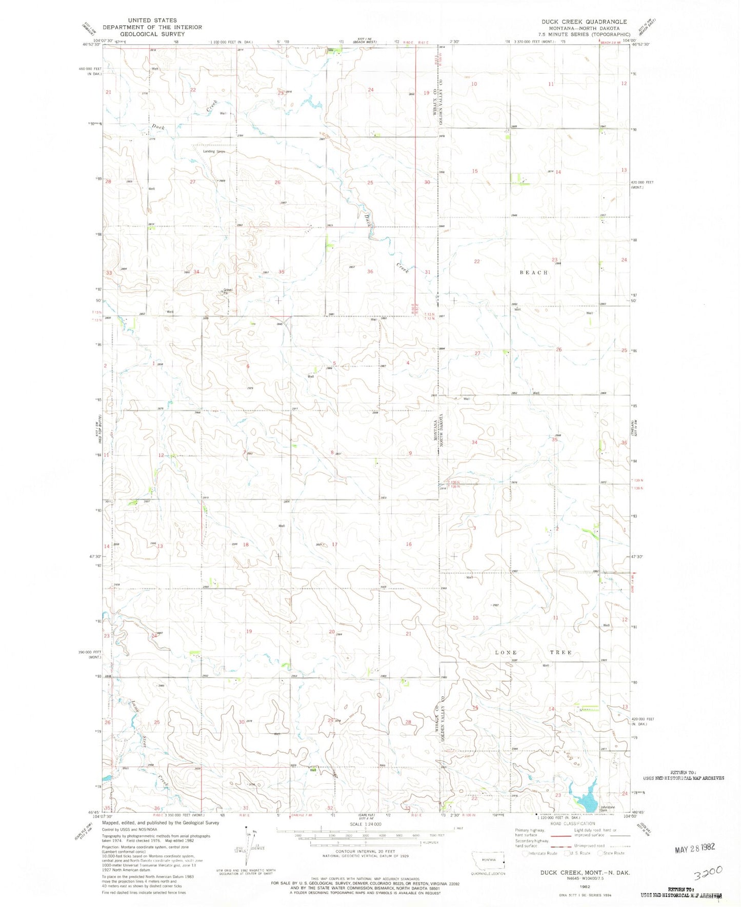 Classic USGS Duck Creek Montana 7.5'x7.5' Topo Map Image