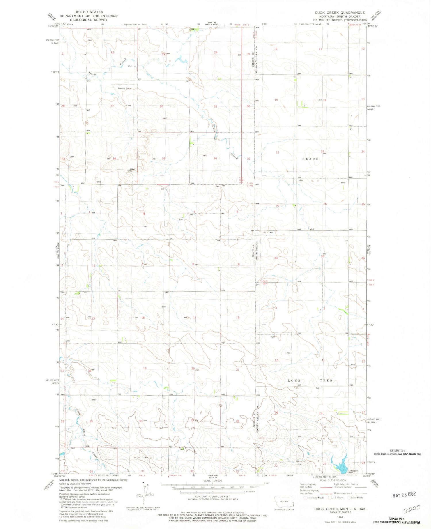 Classic USGS Duck Creek Montana 7.5'x7.5' Topo Map Image