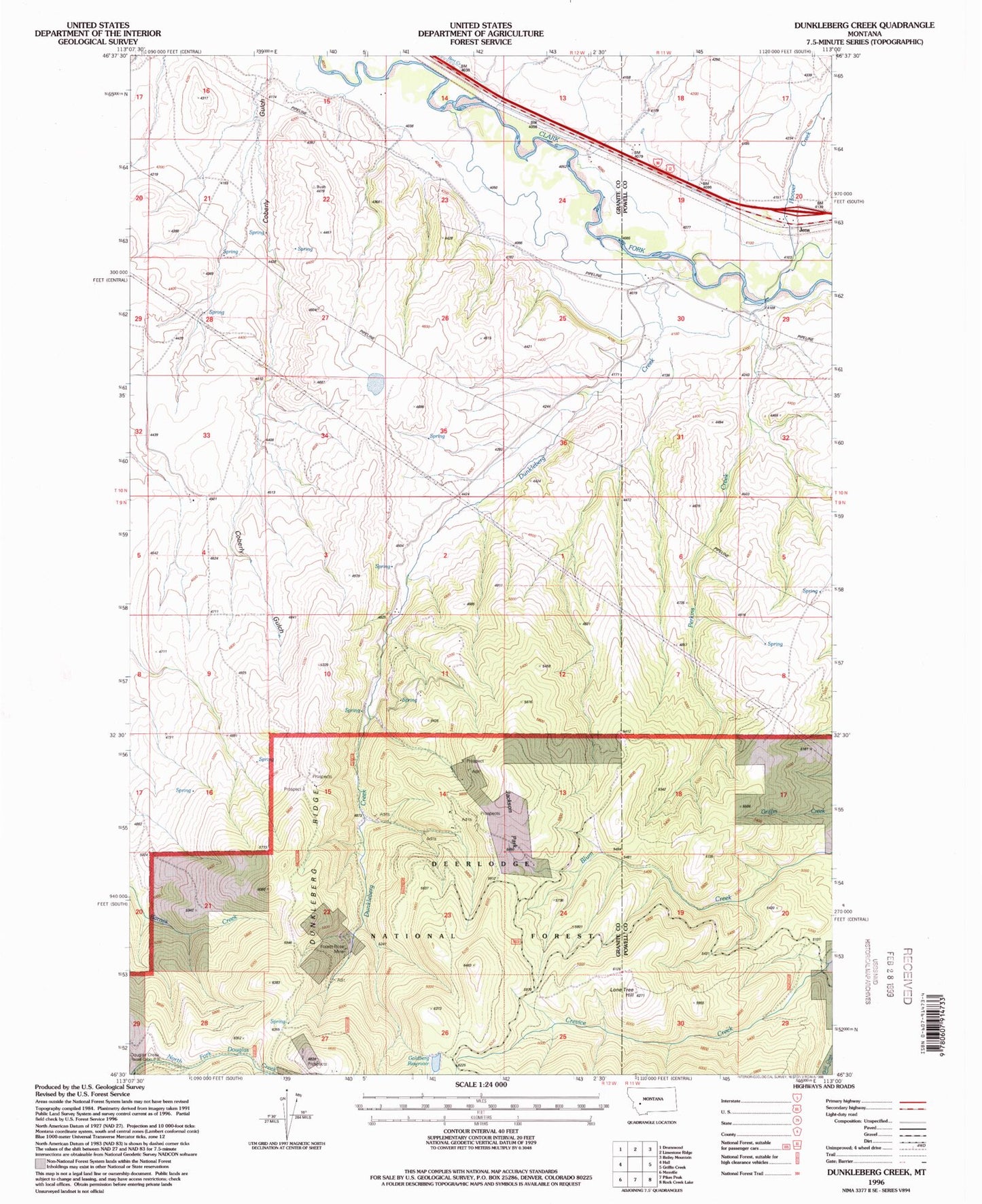 Classic USGS Dunkleberg Creek Montana 7.5'x7.5' Topo Map Image