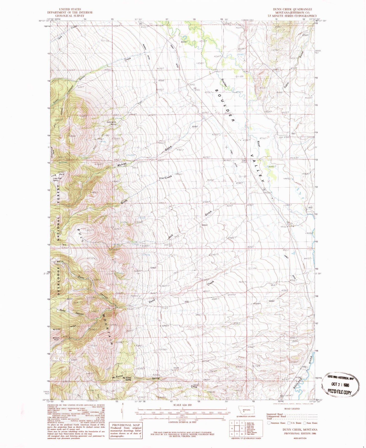 Classic USGS Dunn Creek Montana 7.5'x7.5' Topo Map Image