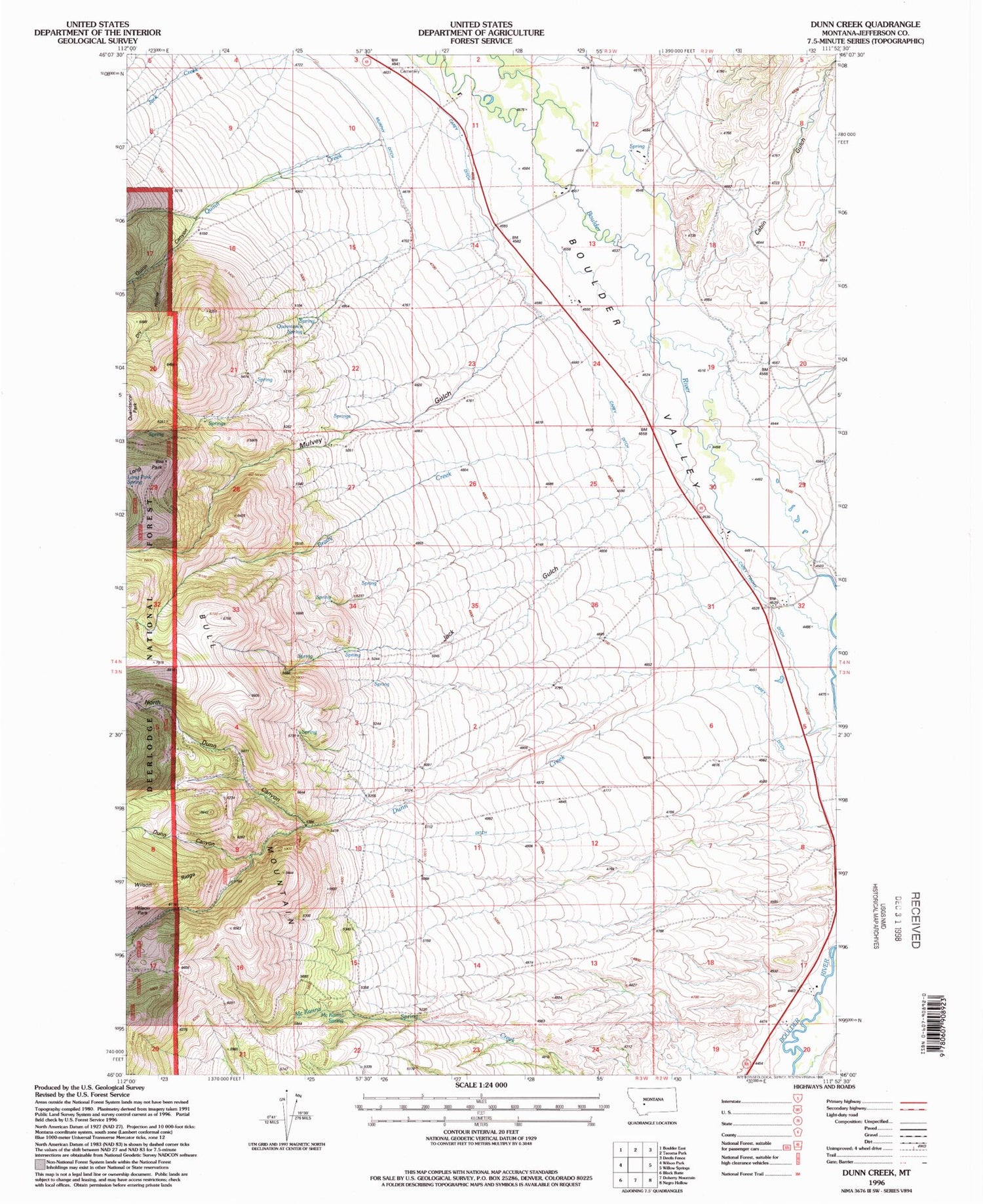Classic USGS Dunn Creek Montana 7.5'x7.5' Topo Map Image