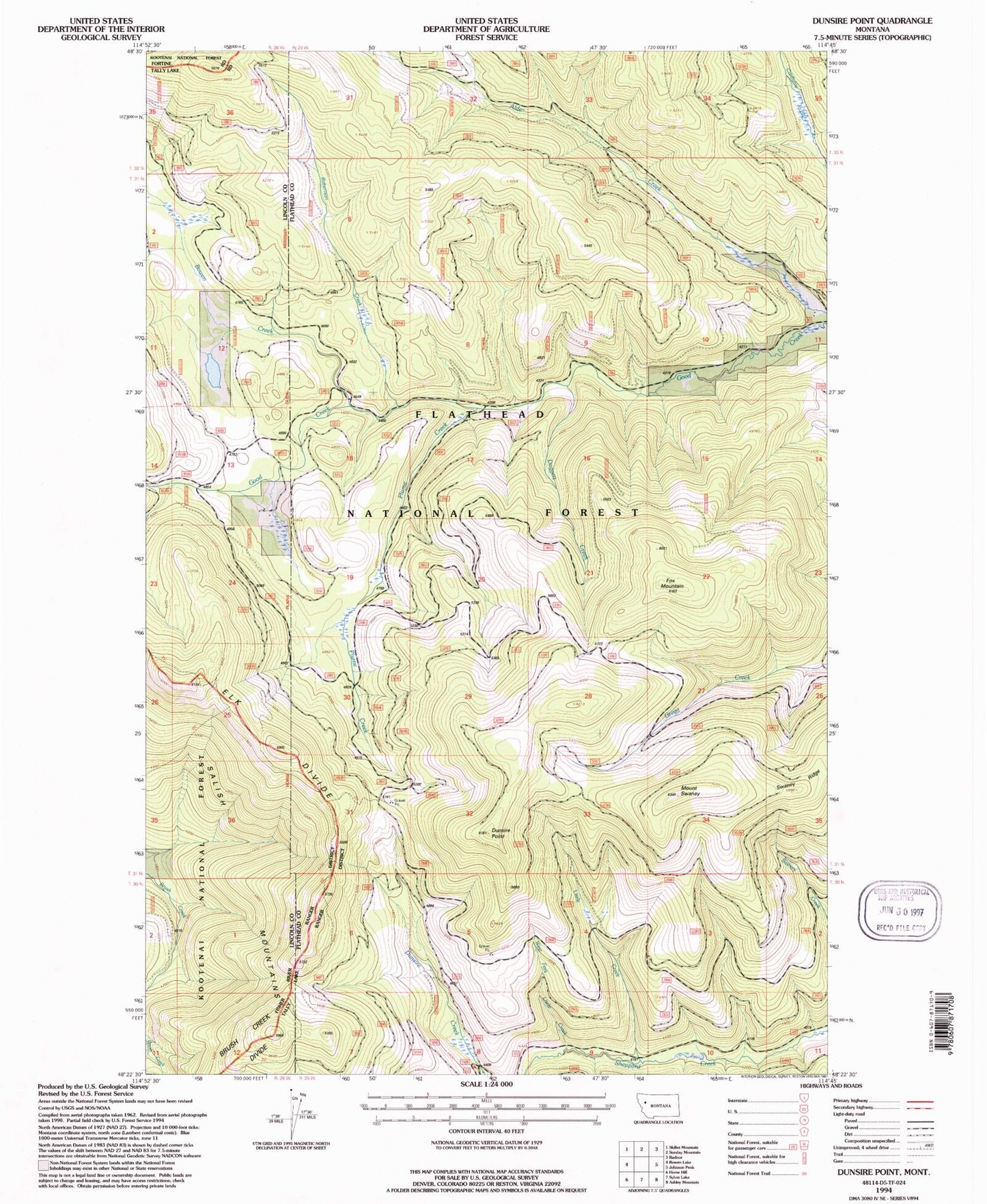 Classic USGS Dunsire Point Montana 7.5'x7.5' Topo Map Image