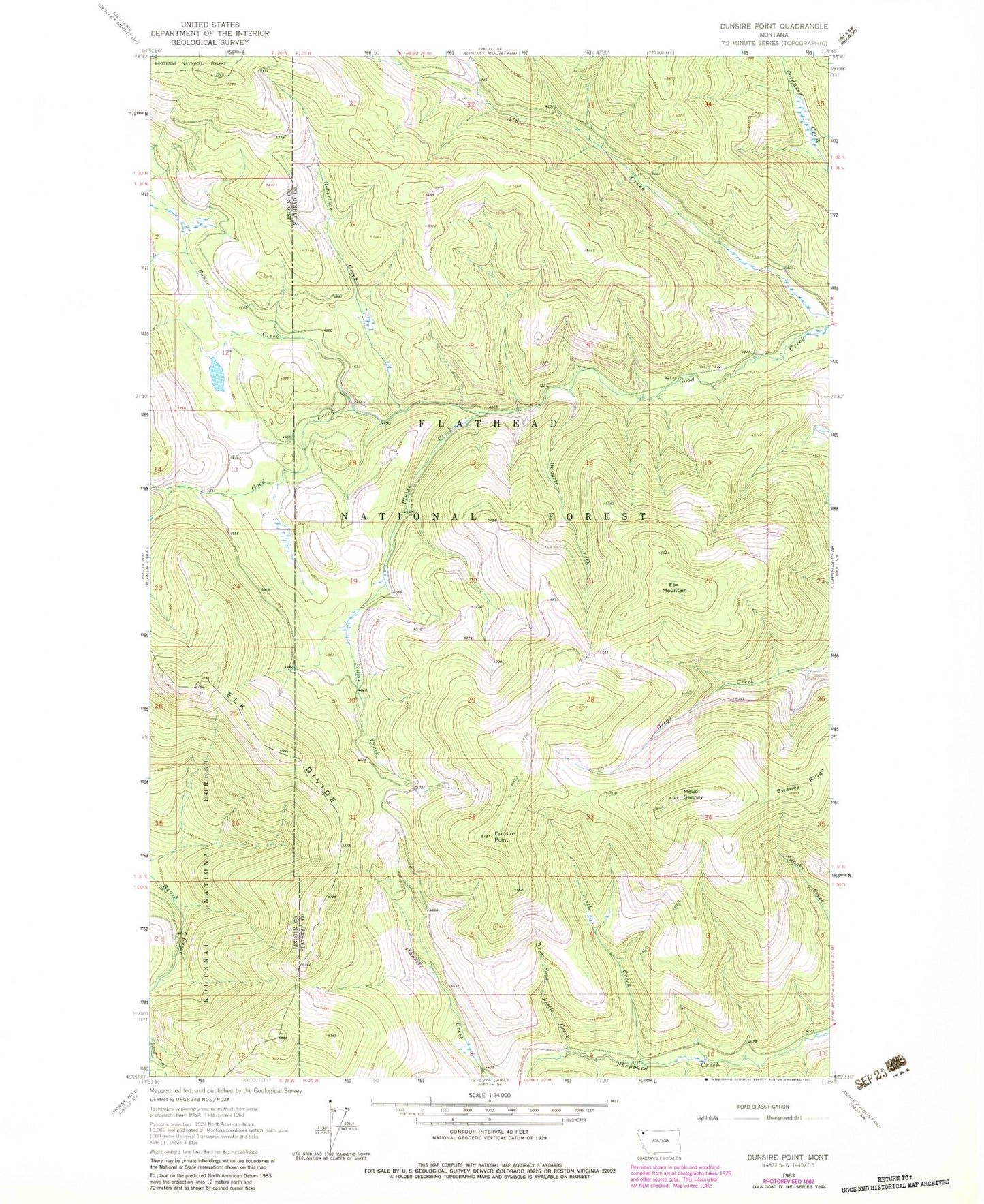 Classic USGS Dunsire Point Montana 7.5'x7.5' Topo Map Image