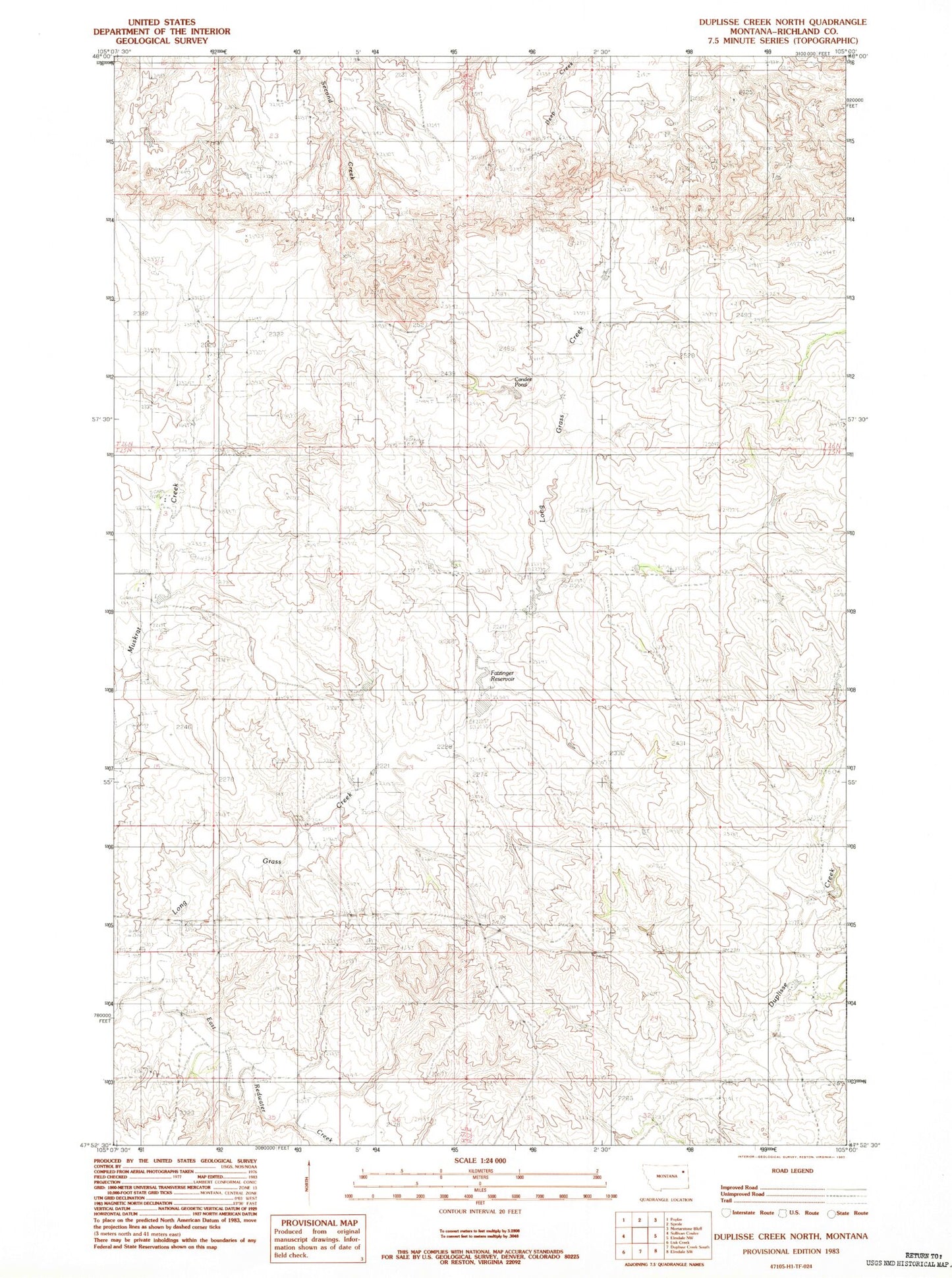 Classic USGS Duplisse Creek North Montana 7.5'x7.5' Topo Map Image