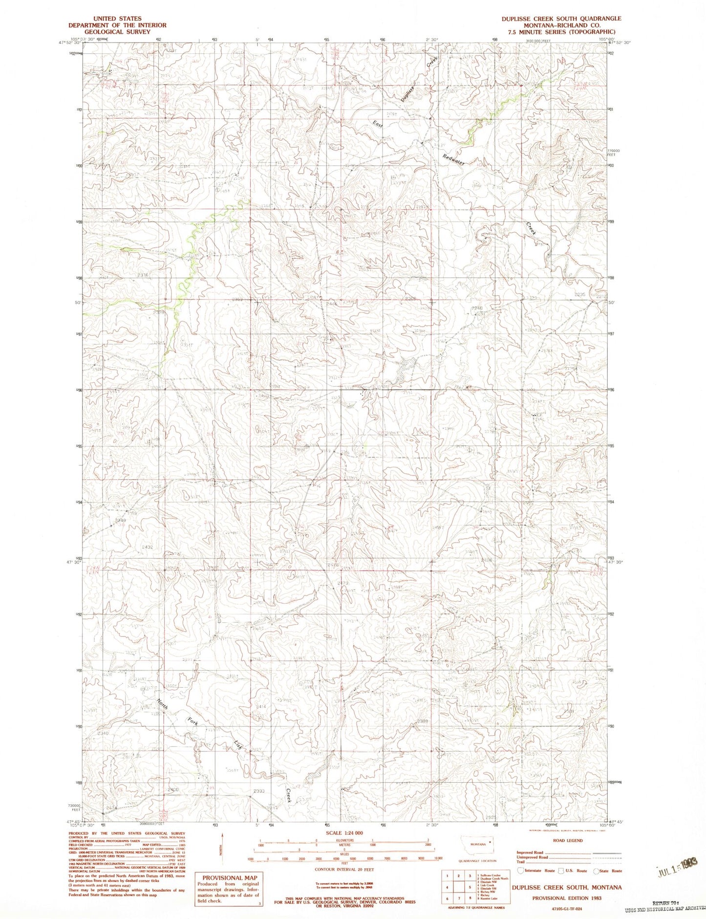Classic USGS Duplisse Creek South Montana 7.5'x7.5' Topo Map Image