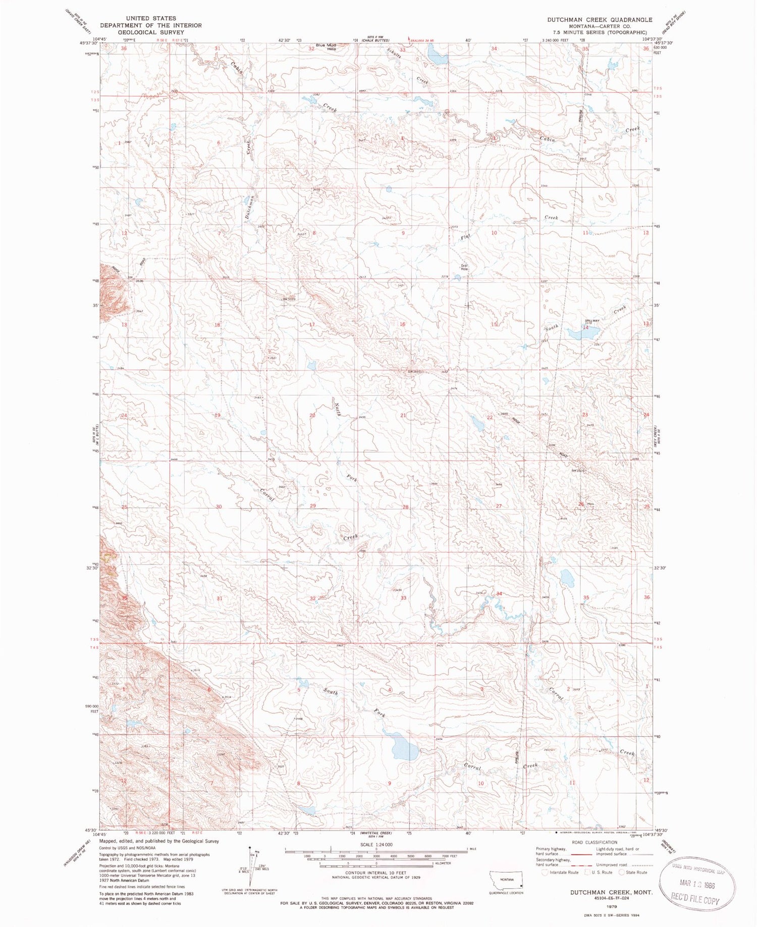 Classic USGS Dutchman Creek Montana 7.5'x7.5' Topo Map Image