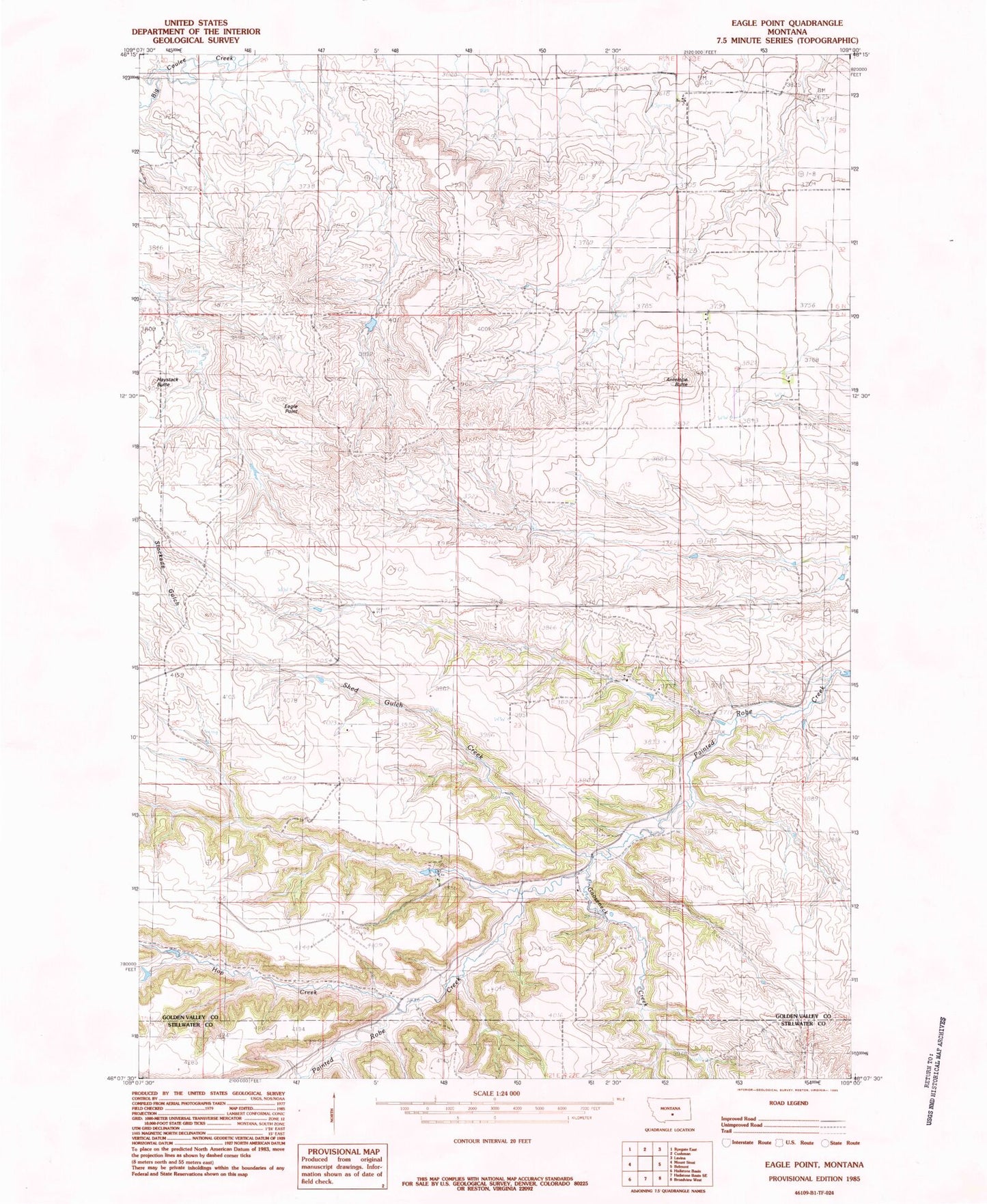Classic USGS Eagle Point Montana 7.5'x7.5' Topo Map Image