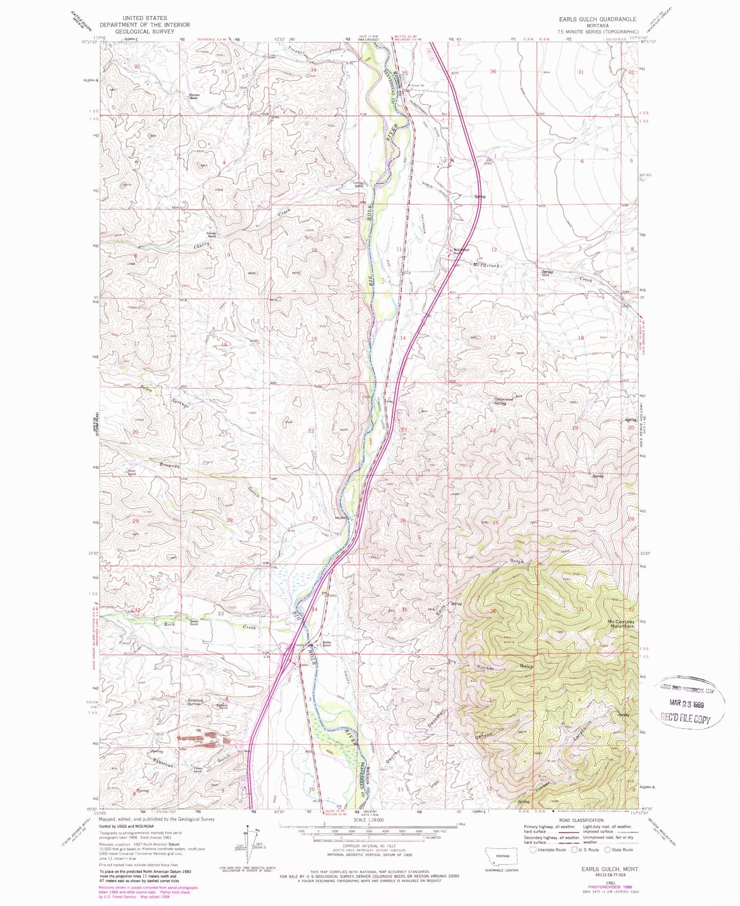 Classic USGS Earls Gulch Montana 7.5'x7.5' Topo Map Image