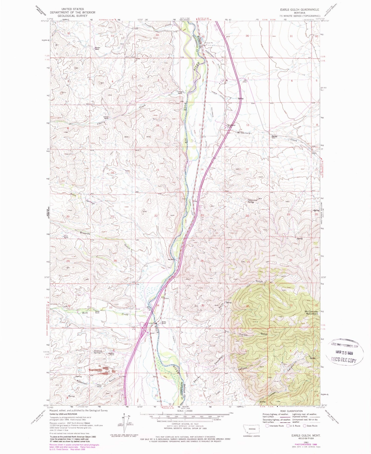 Classic USGS Earls Gulch Montana 7.5'x7.5' Topo Map Image