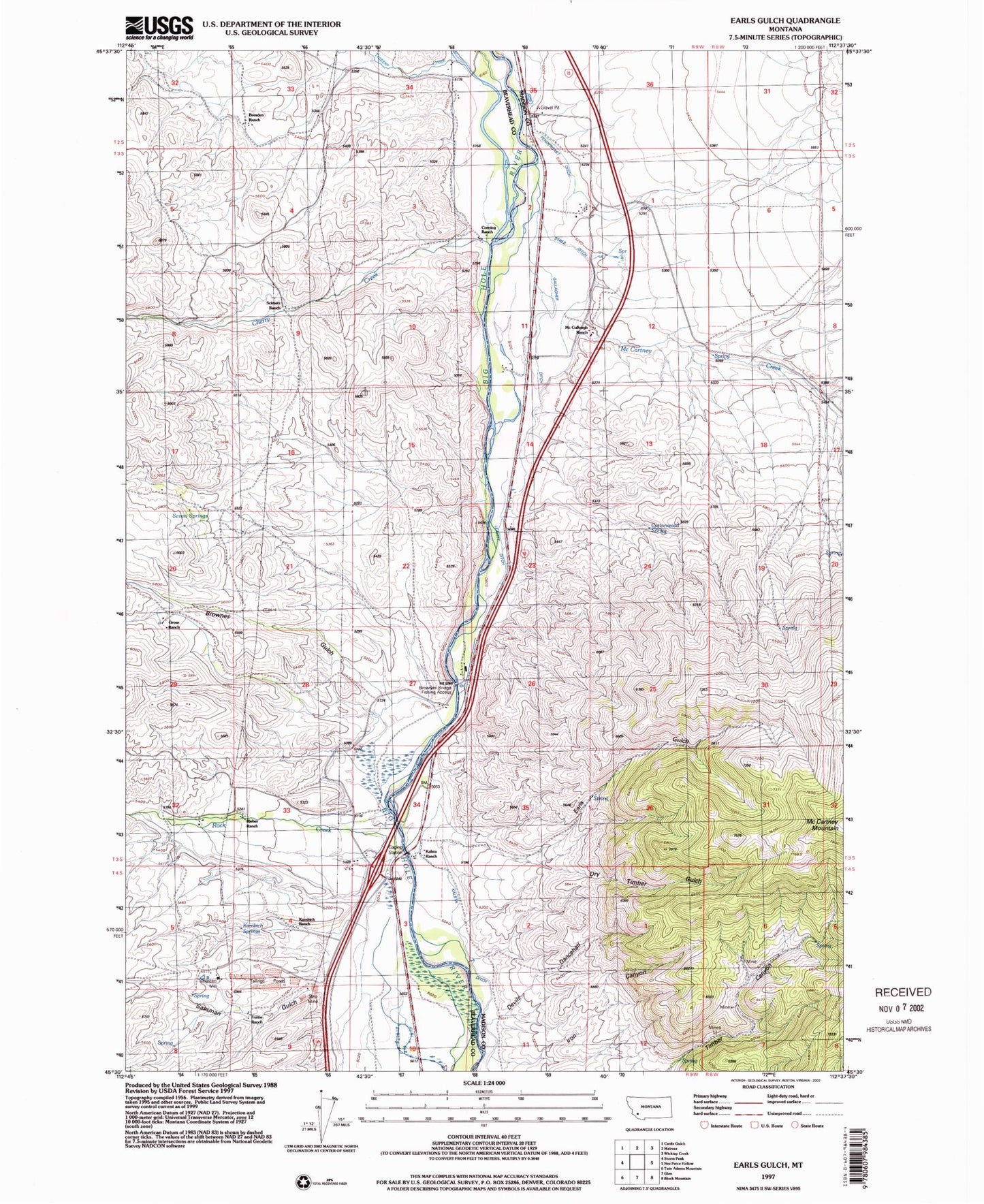 Classic USGS Earls Gulch Montana 7.5'x7.5' Topo Map Image