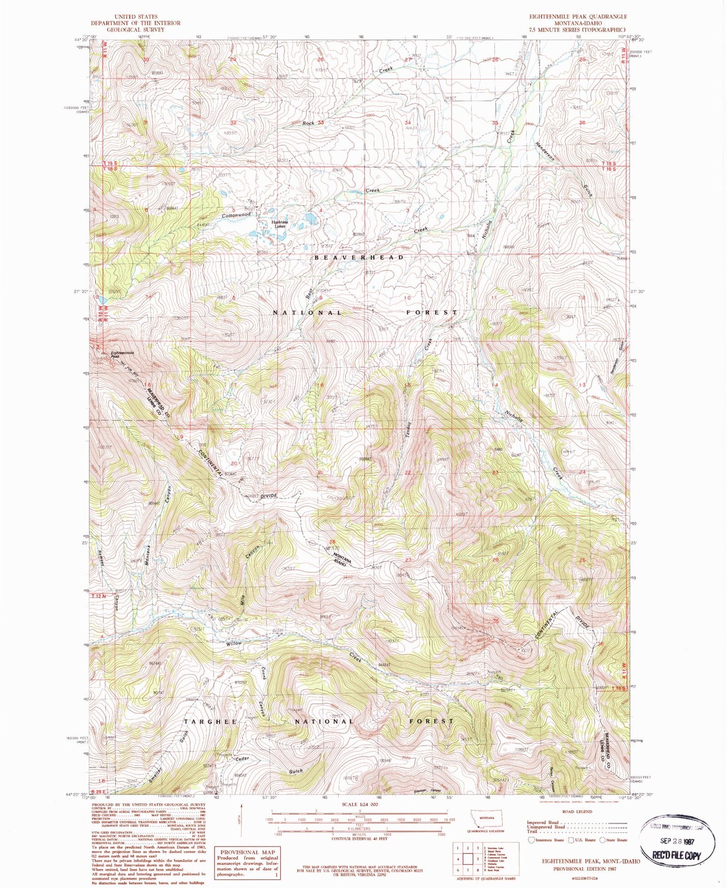 Classic USGS Eighteenmile Peak Montana 7.5'x7.5' Topo Map Image
