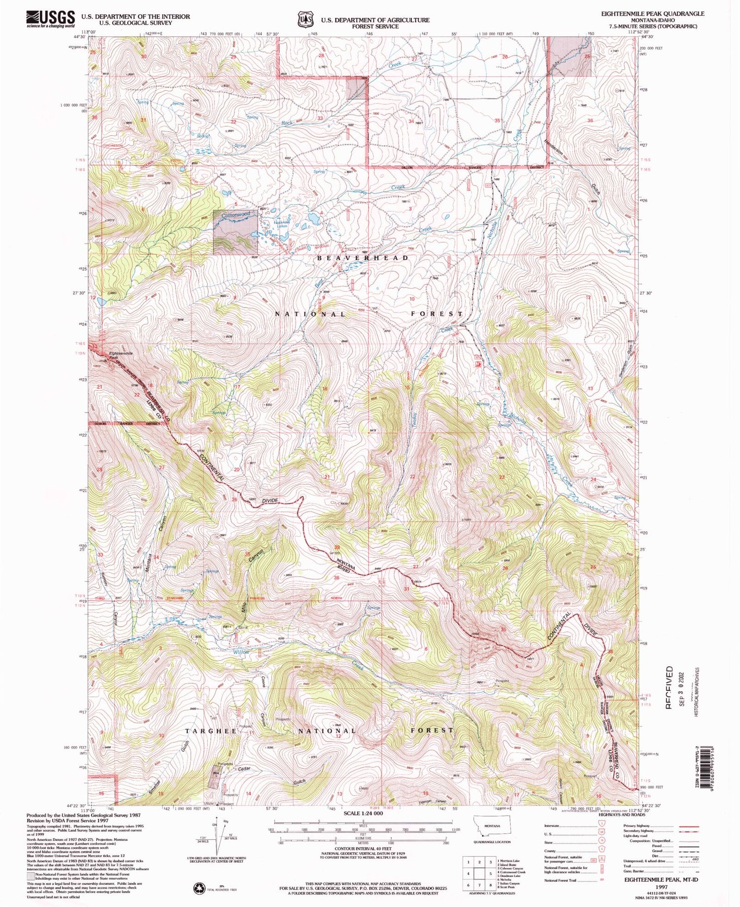 Classic USGS Eighteenmile Peak Montana 7.5'x7.5' Topo Map Image