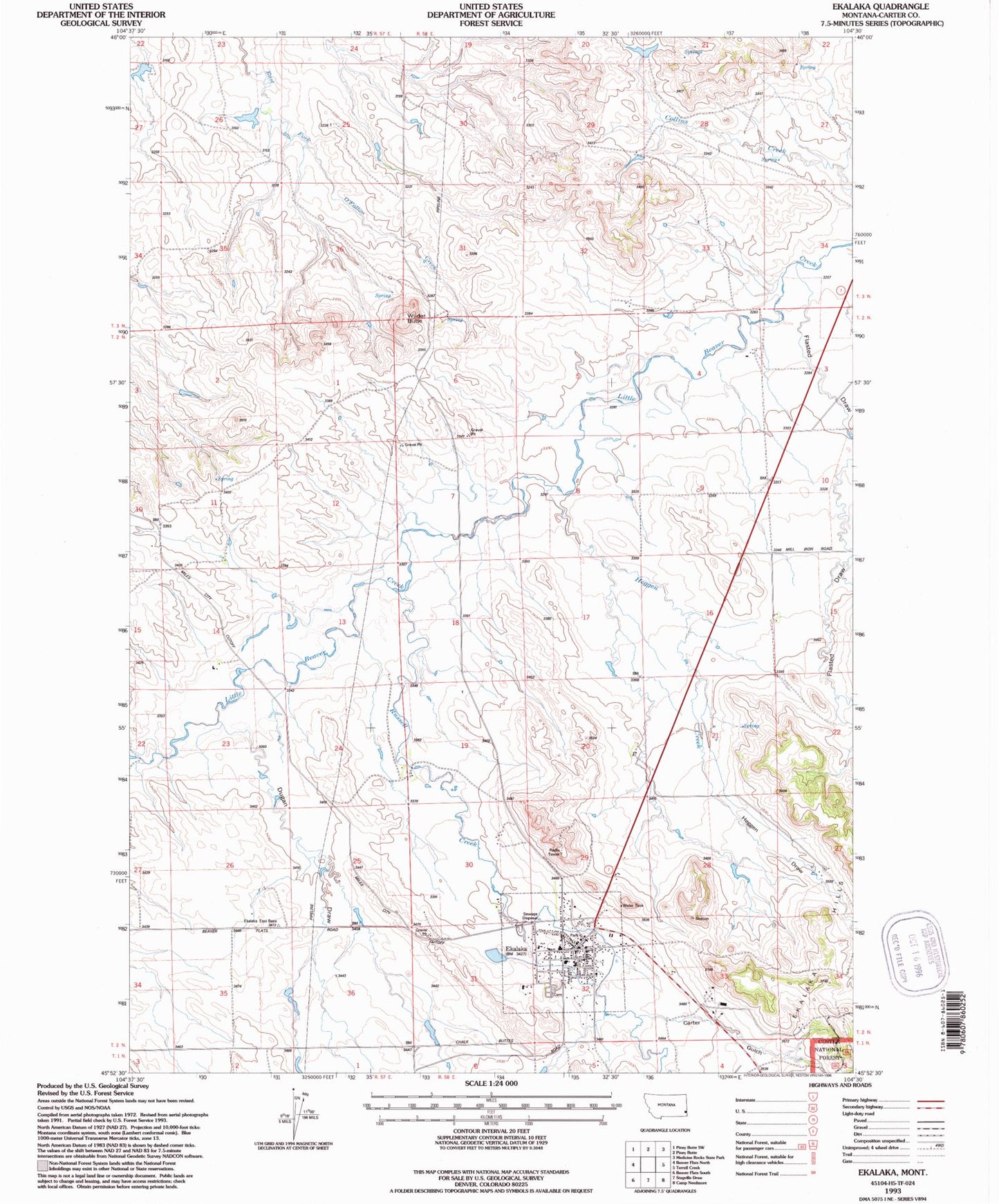 Classic USGS Ekalaka Montana 7.5'x7.5' Topo Map Image