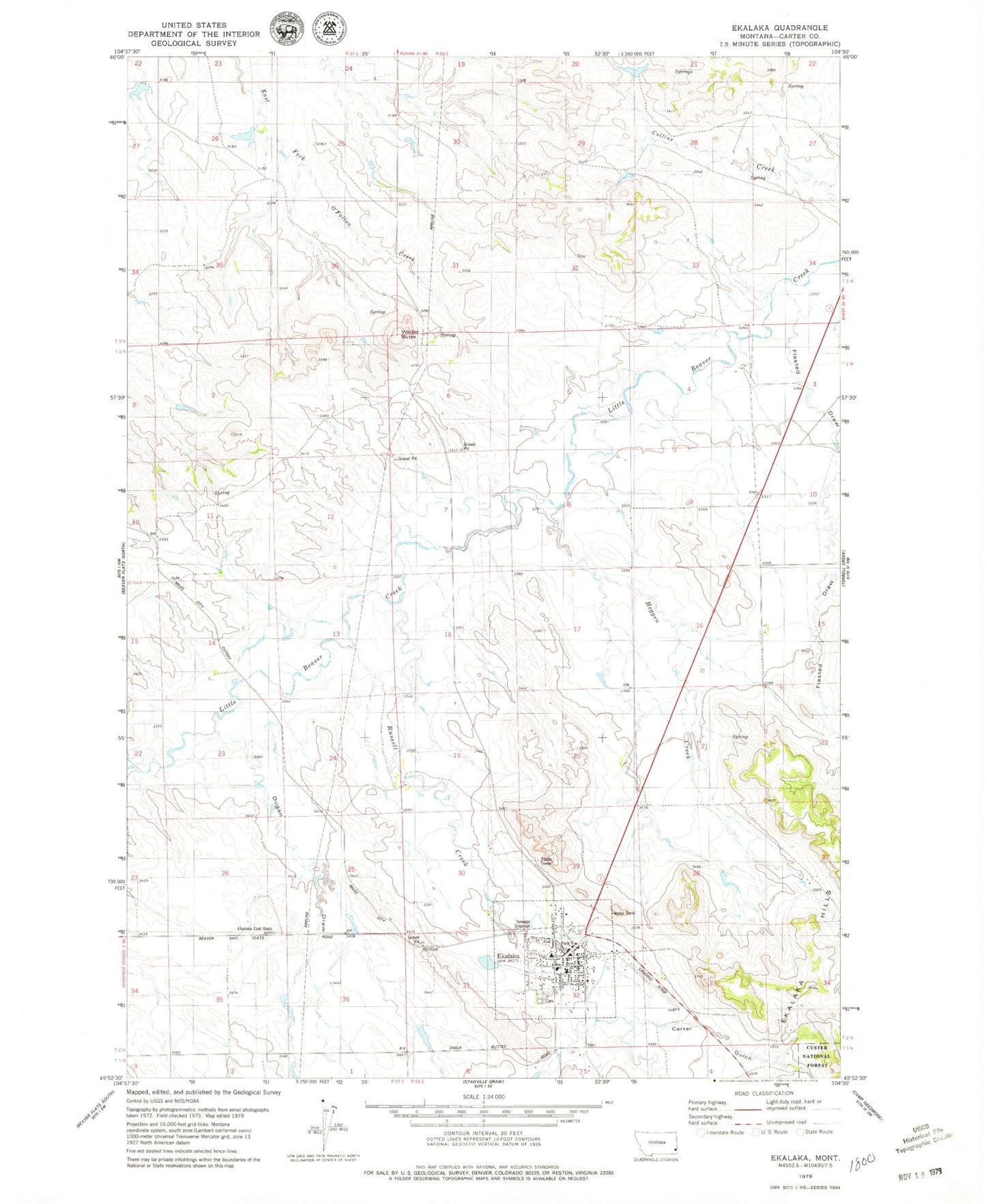 Classic USGS Ekalaka Montana 7.5'x7.5' Topo Map Image