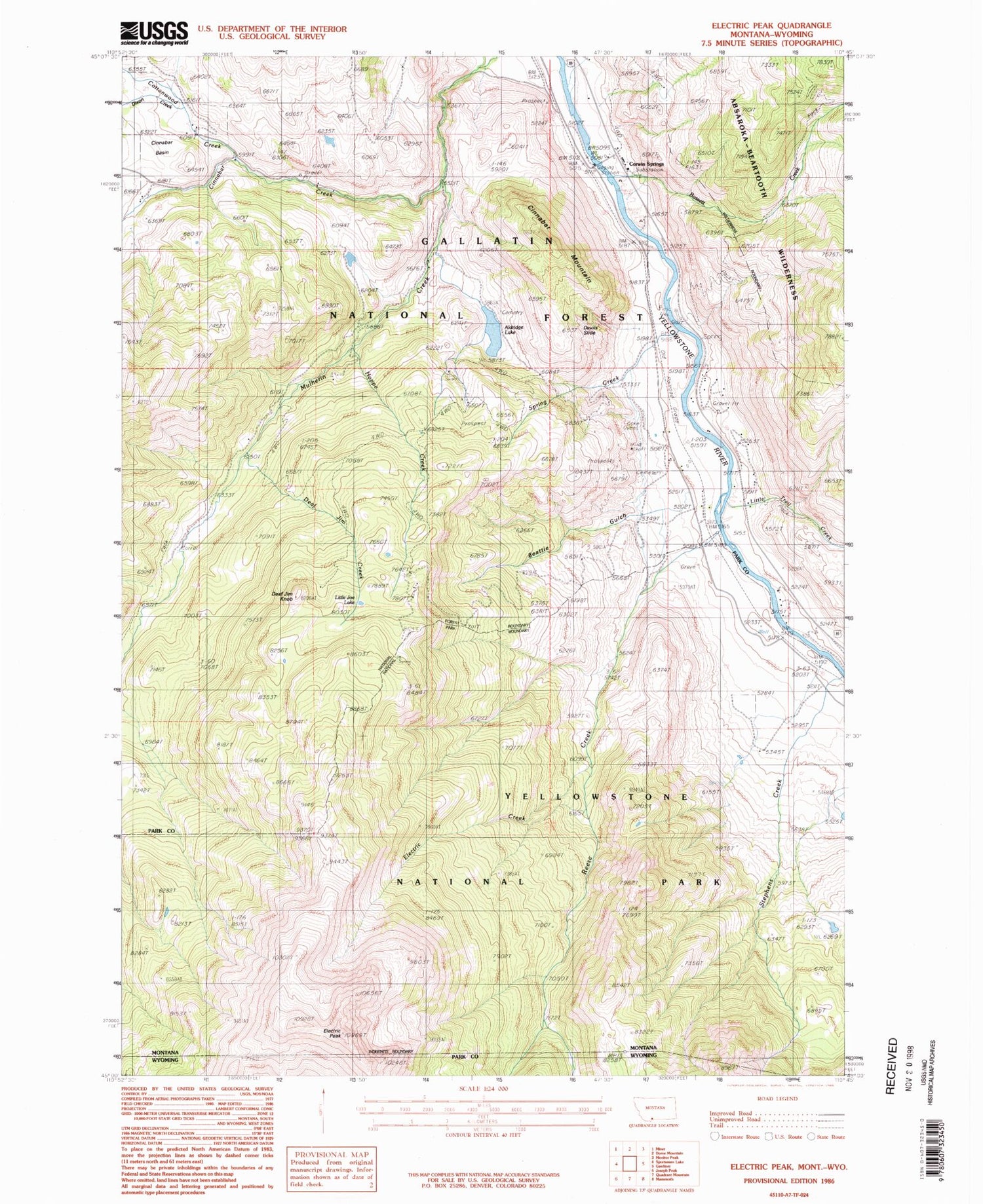 Classic USGS Electric Peak Montana 7.5'x7.5' Topo Map Image