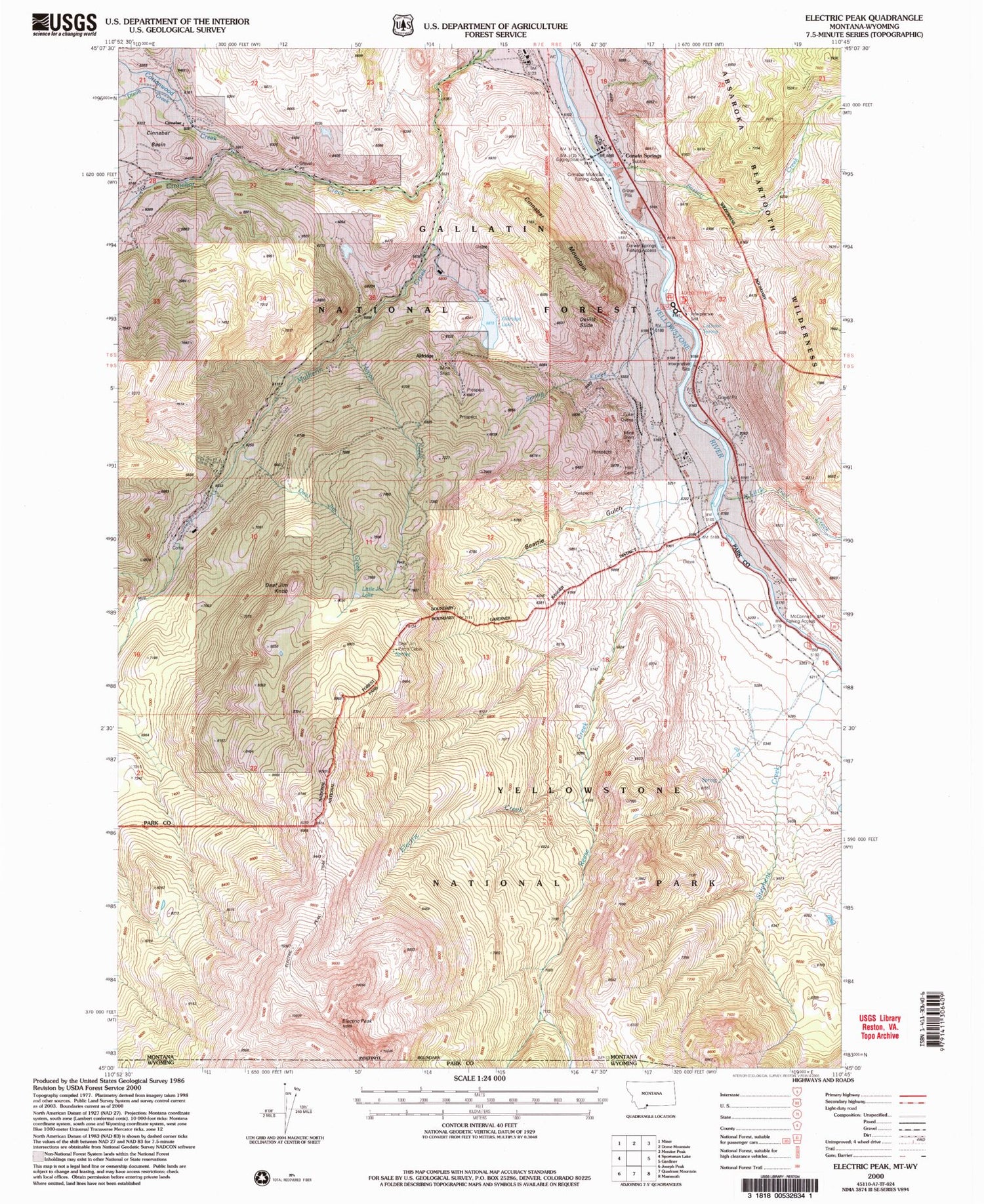 Classic USGS Electric Peak Montana 7.5'x7.5' Topo Map Image