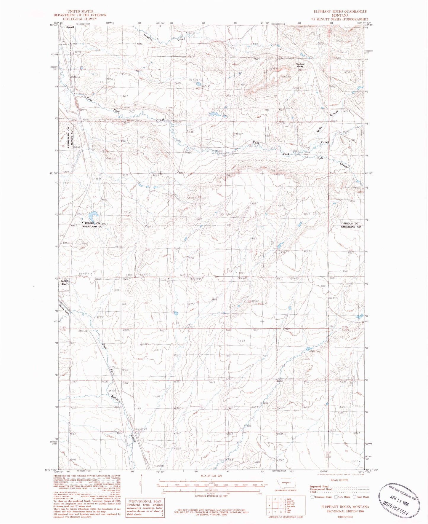 Classic USGS Elephant Rocks Montana 7.5'x7.5' Topo Map Image