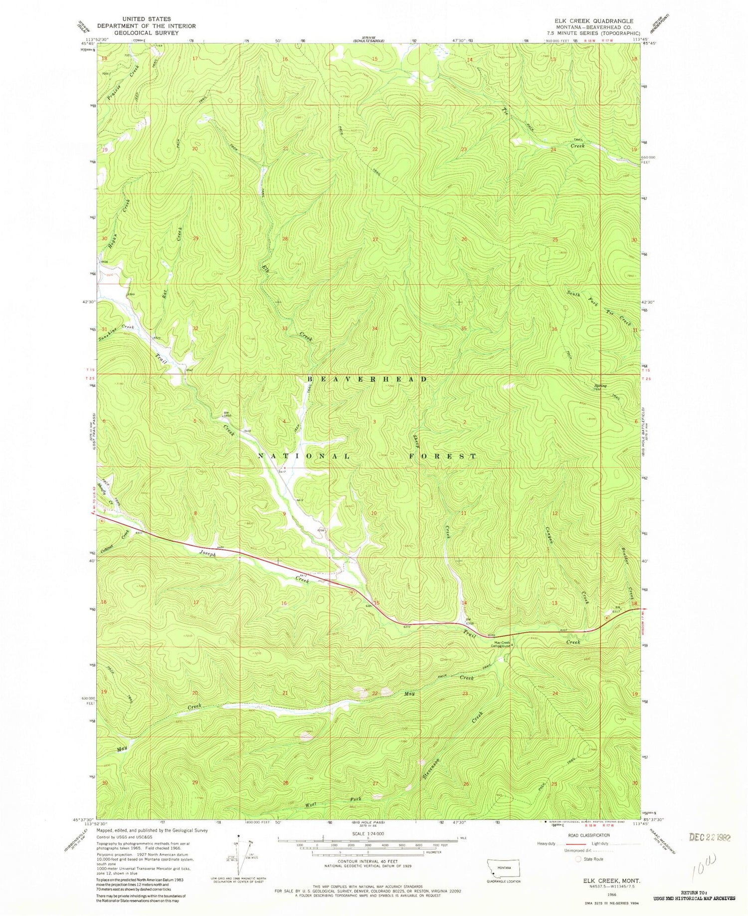 Classic USGS Elk Creek Montana 7.5'x7.5' Topo Map Image