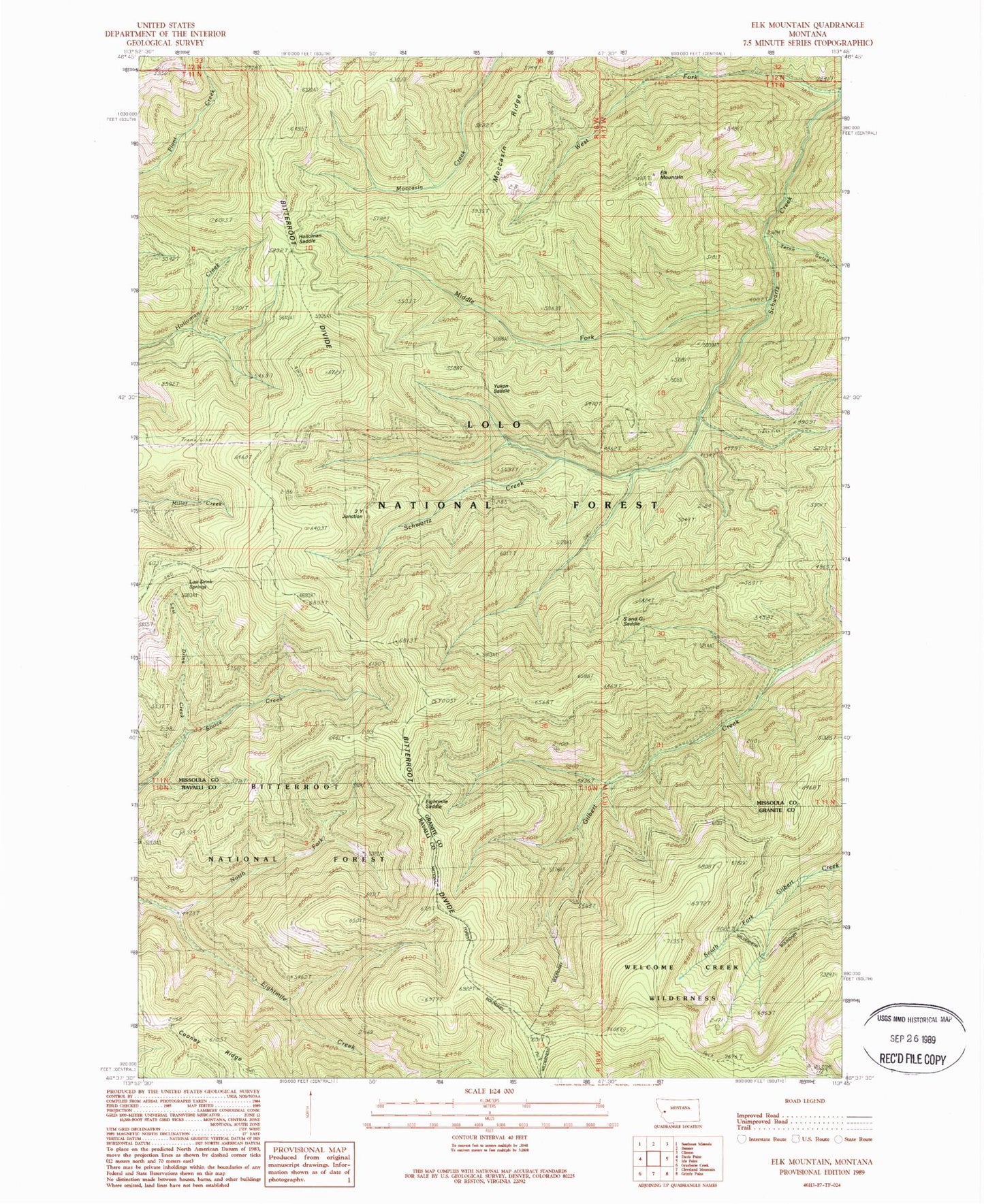 Classic USGS Elk Mountain Montana 7.5'x7.5' Topo Map Image