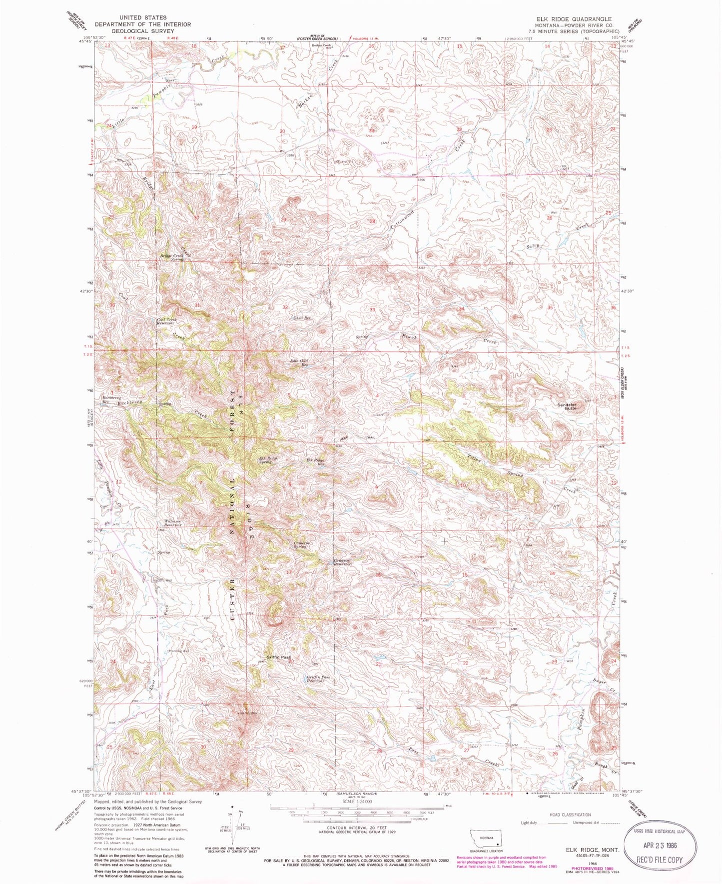 Classic USGS Elk Ridge Montana 7.5'x7.5' Topo Map Image
