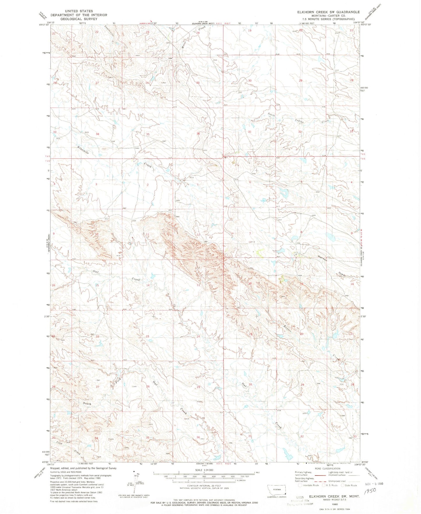 Classic USGS Elkhorn Creek SW Montana 7.5'x7.5' Topo Map Image