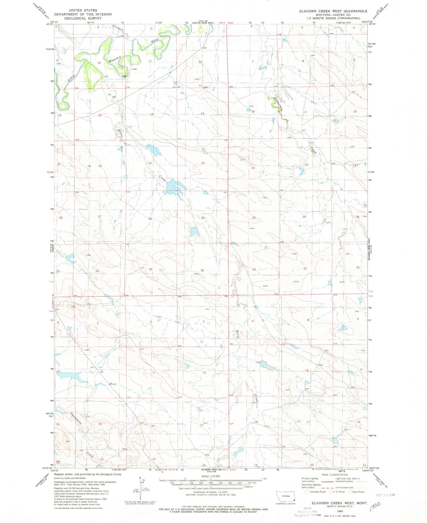 Classic USGS Elkhorn Creek West Montana 7.5'x7.5' Topo Map Image