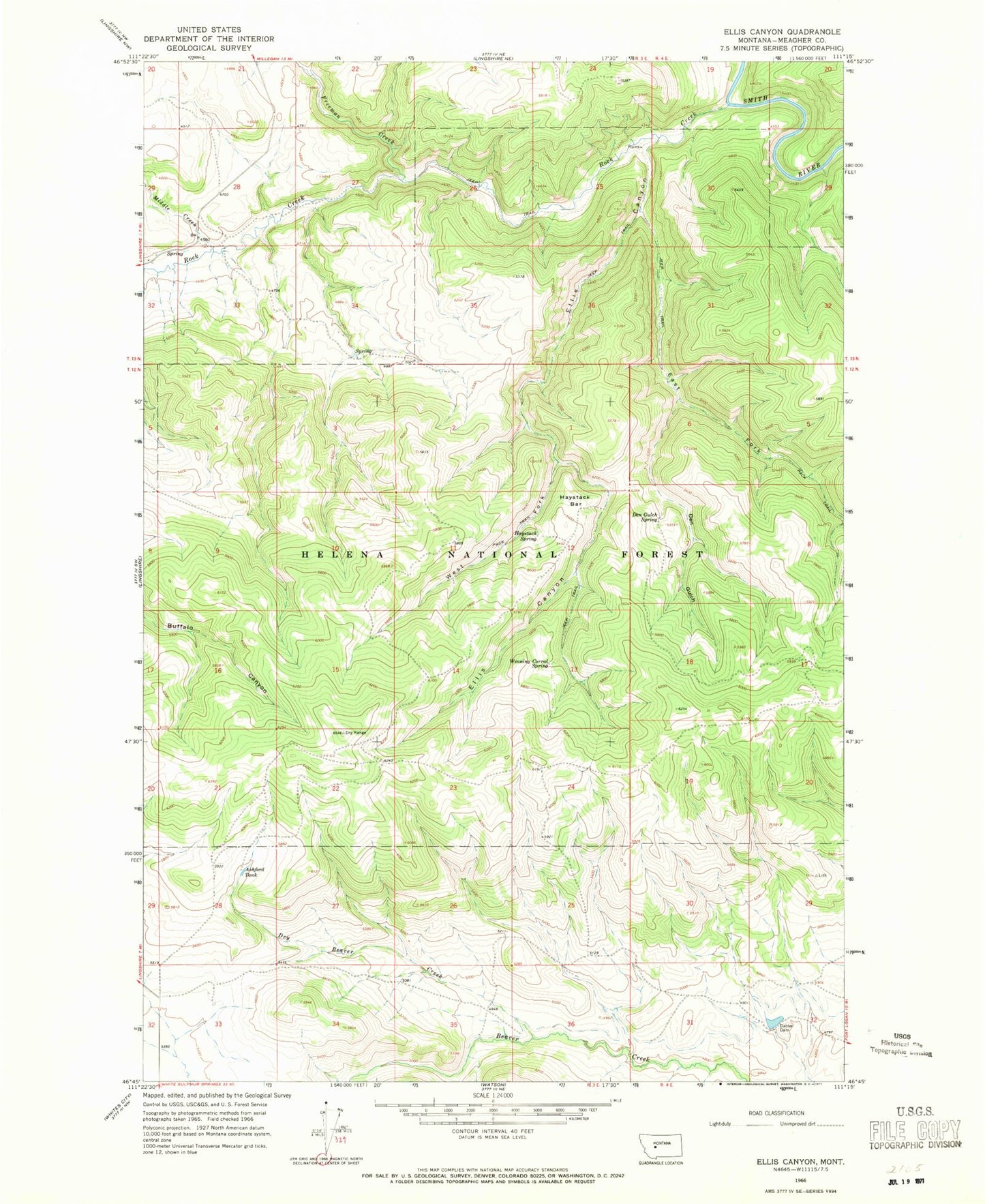 Classic USGS Ellis Canyon Montana 7.5'x7.5' Topo Map Image