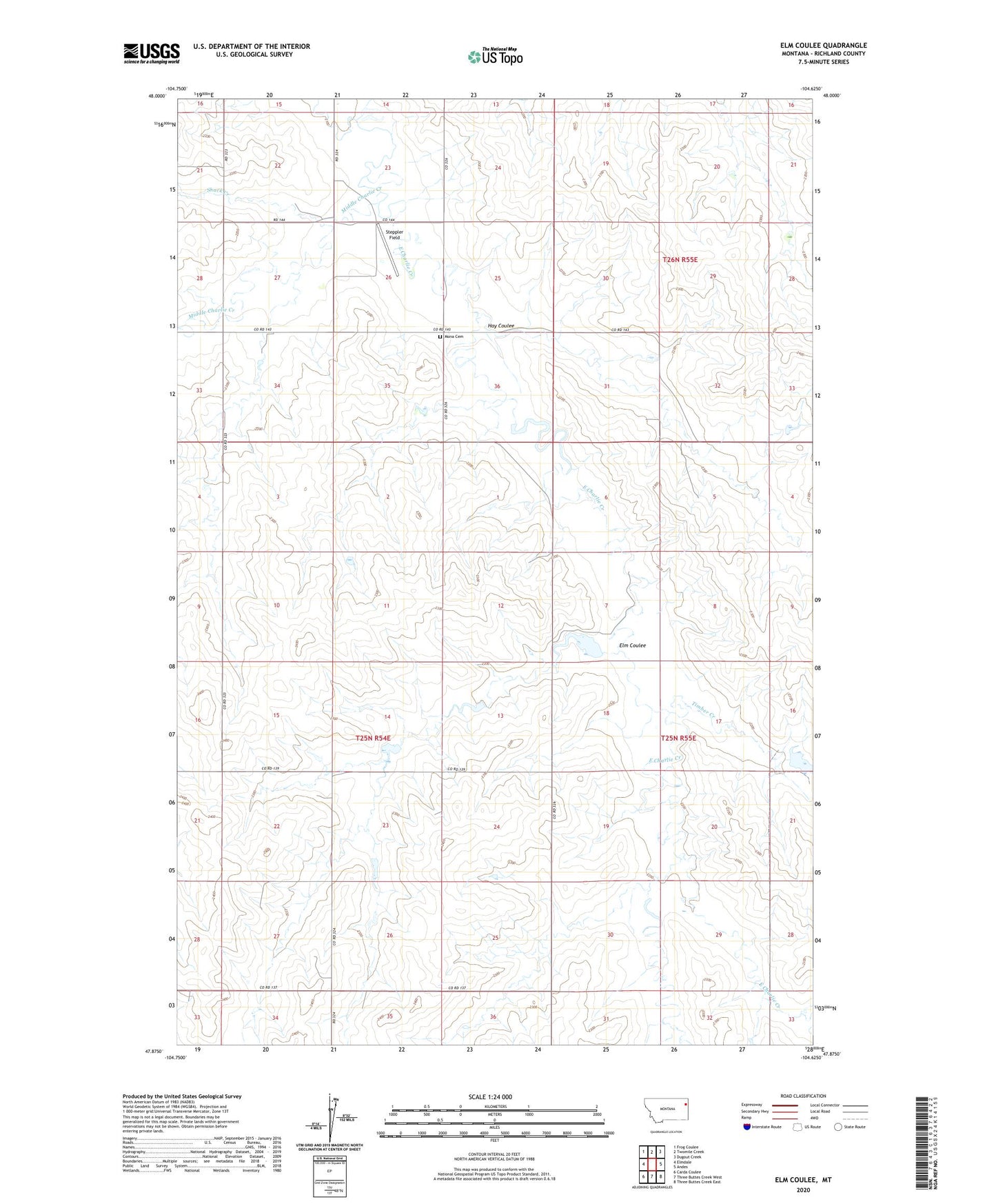 Elm Coulee Montana US Topo Map Image