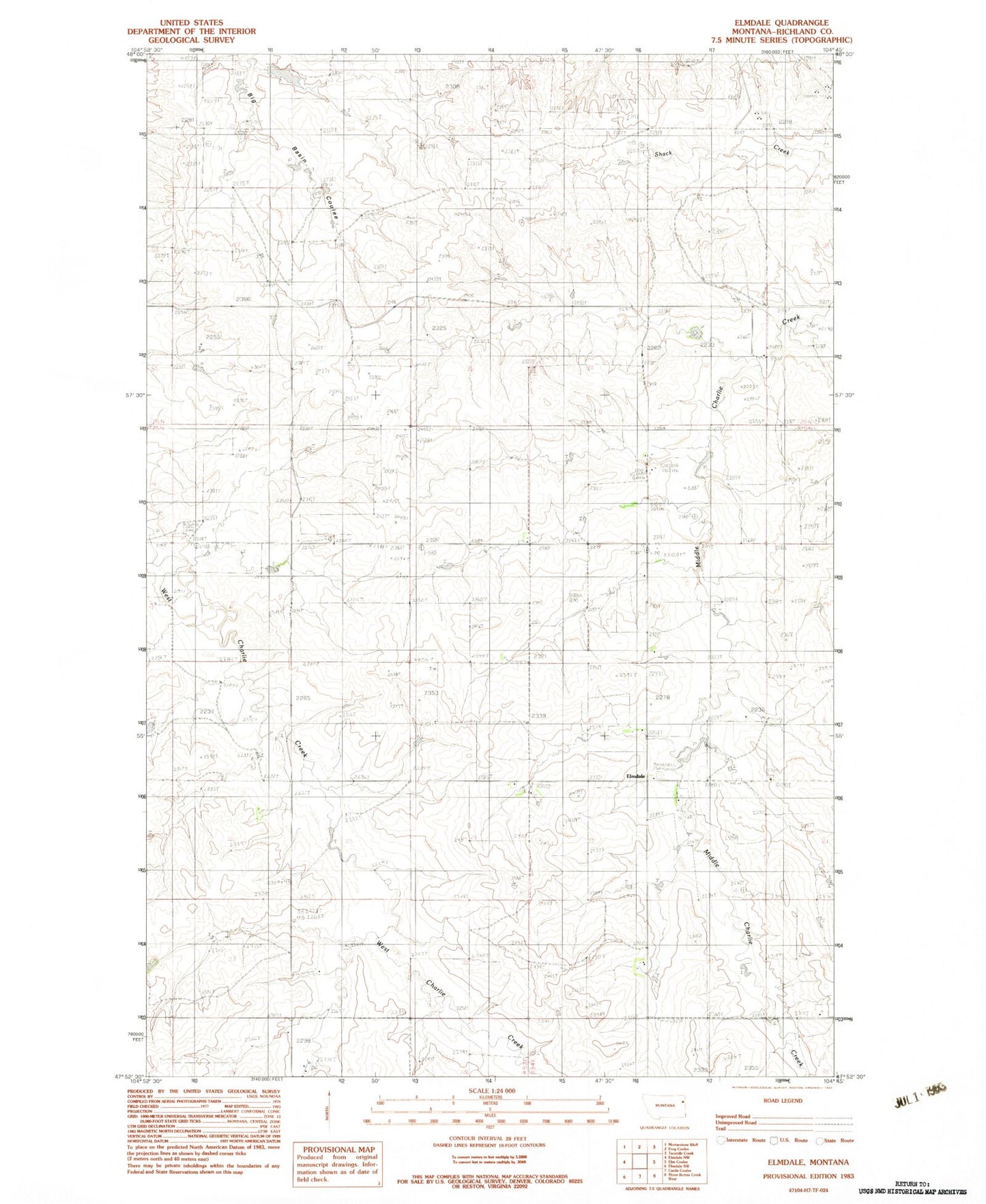 Classic USGS Elmdale Montana 7.5'x7.5' Topo Map Image