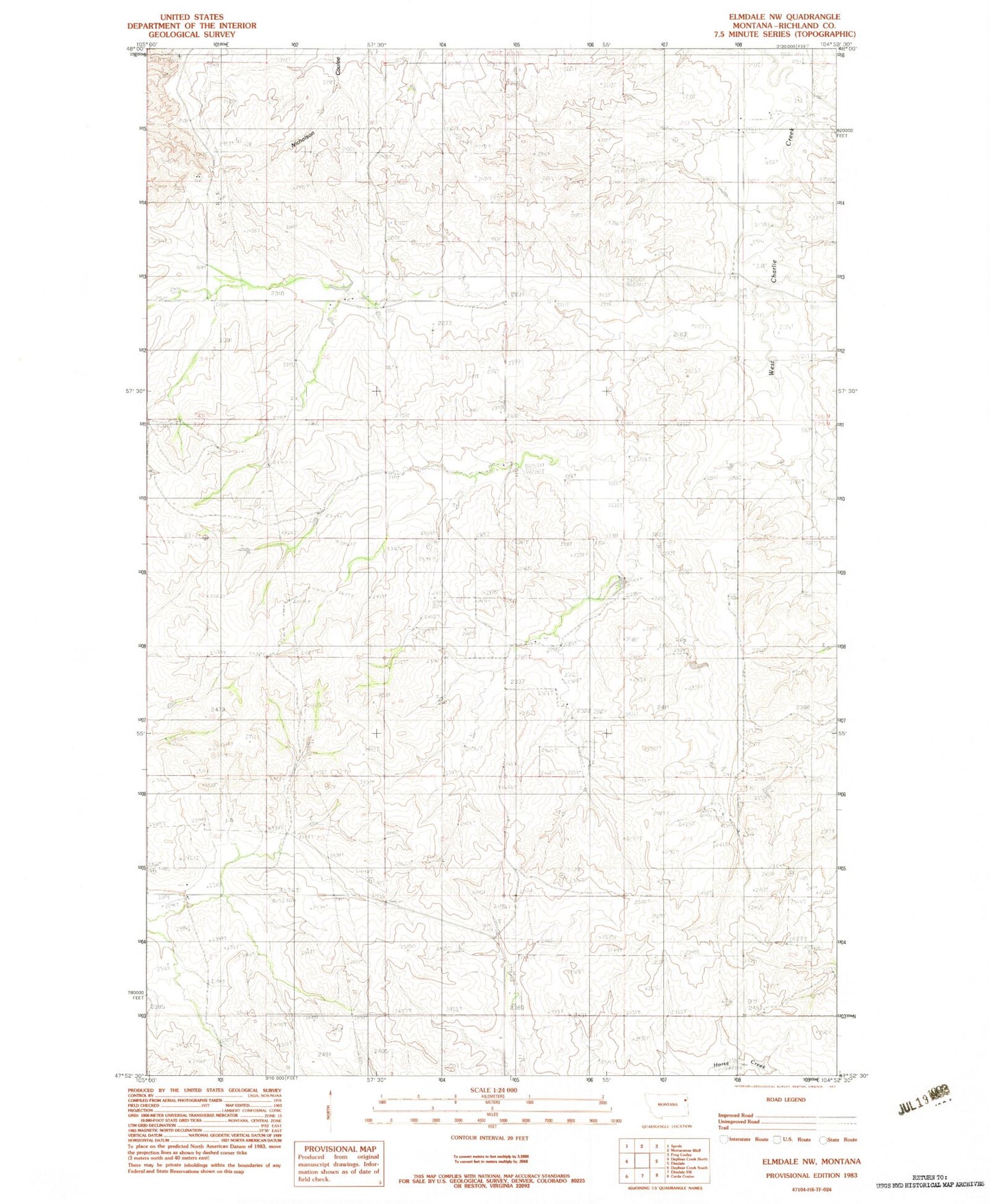 Classic USGS Elmdale NW Montana 7.5'x7.5' Topo Map Image