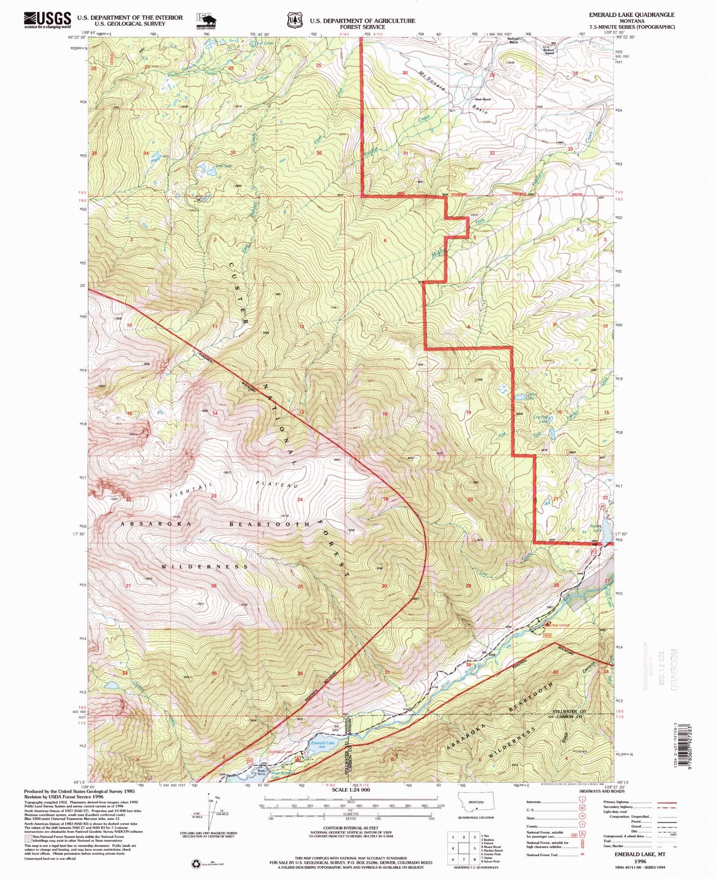 Classic USGS Emerald Lake Montana 7.5'x7.5' Topo Map Image