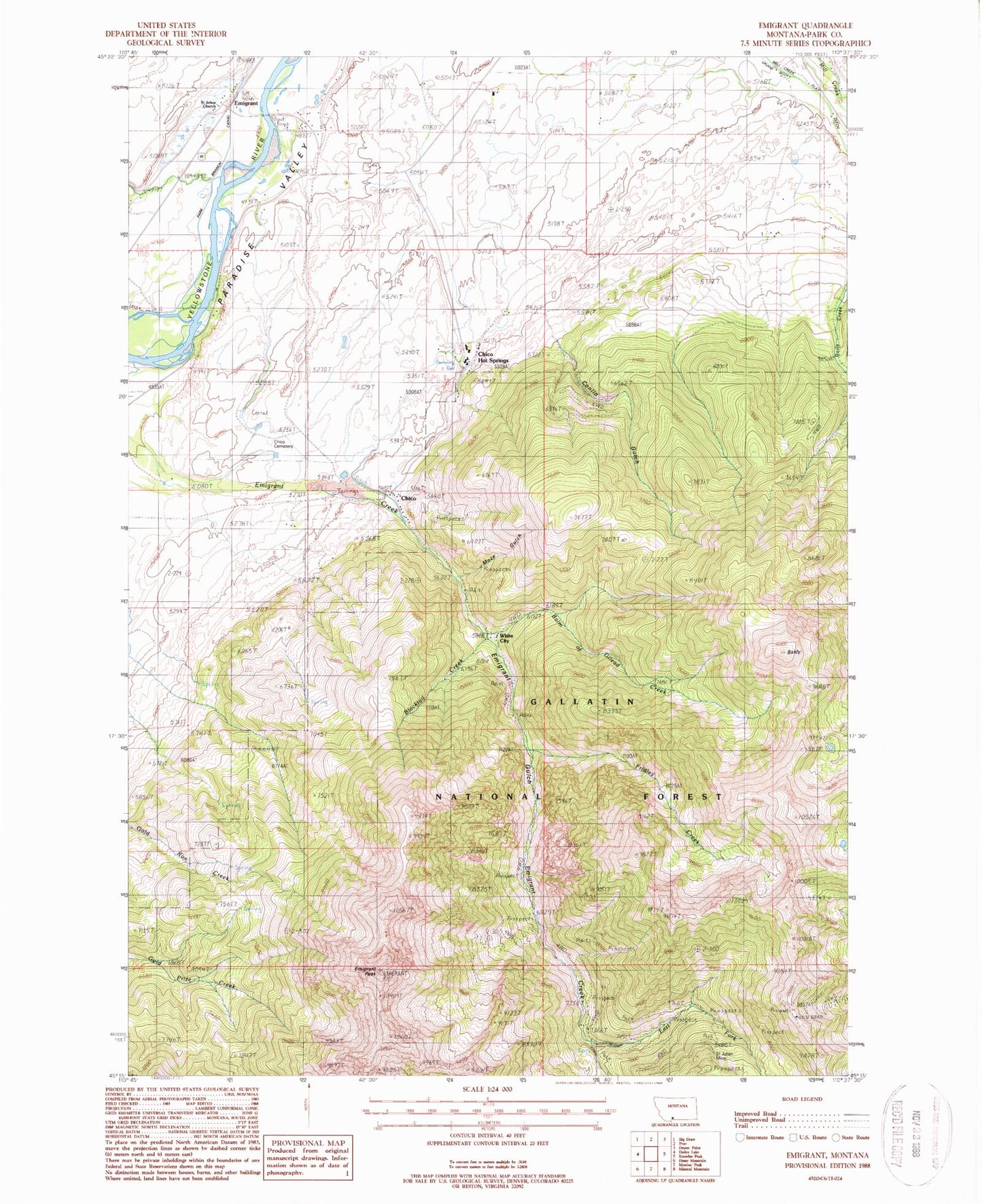 Classic USGS Emigrant Montana 7.5'x7.5' Topo Map Image