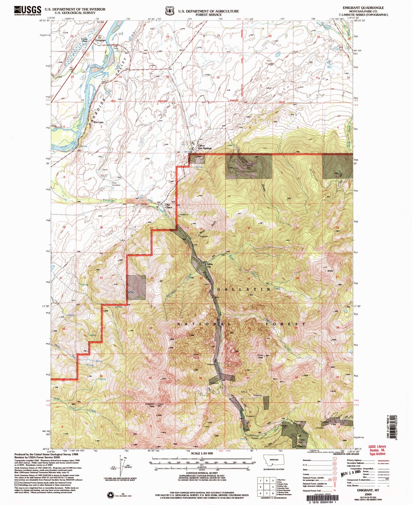 Classic USGS Emigrant Montana 7.5'x7.5' Topo Map Image