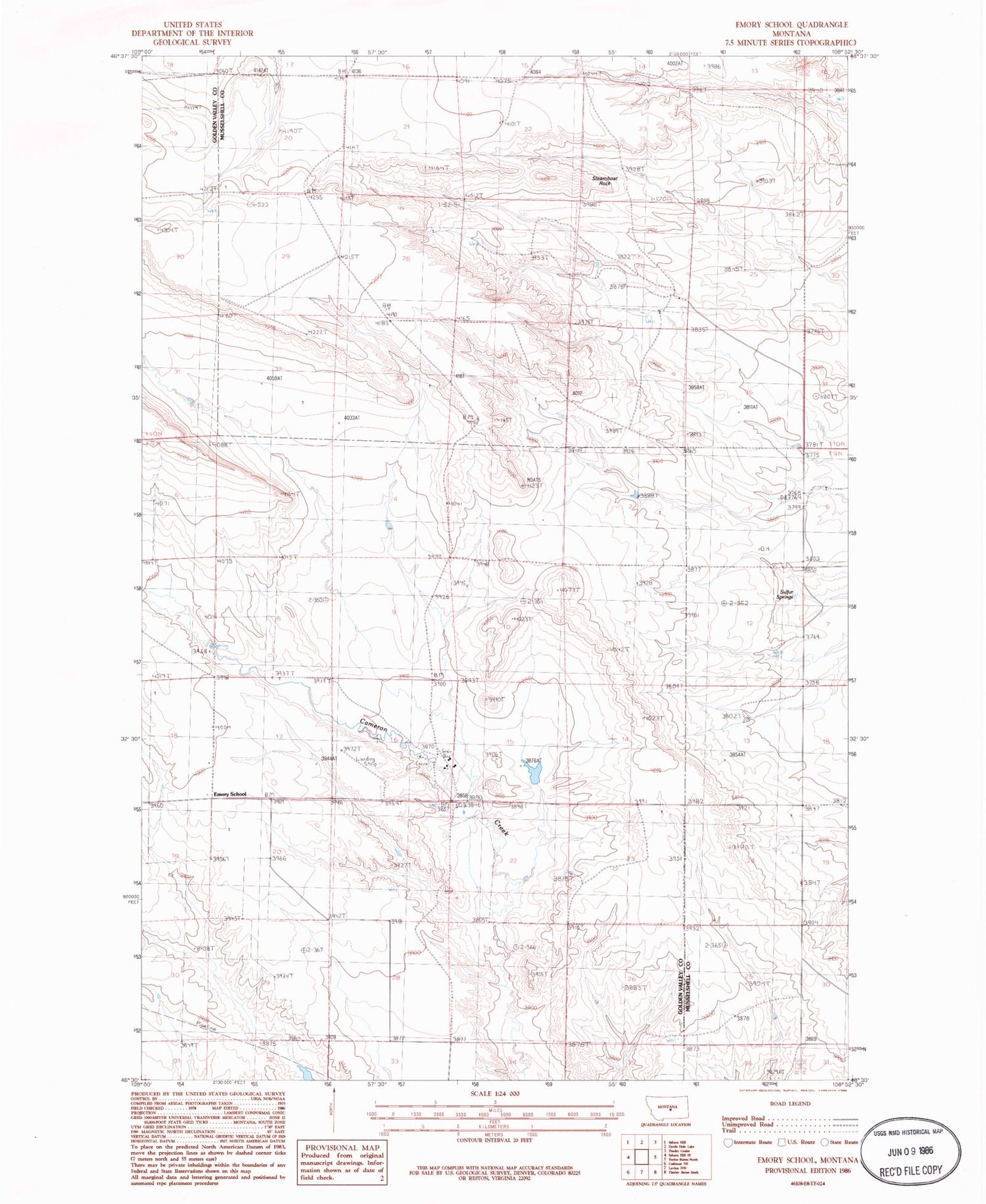 Classic USGS Emory School Montana 7.5'x7.5' Topo Map Image