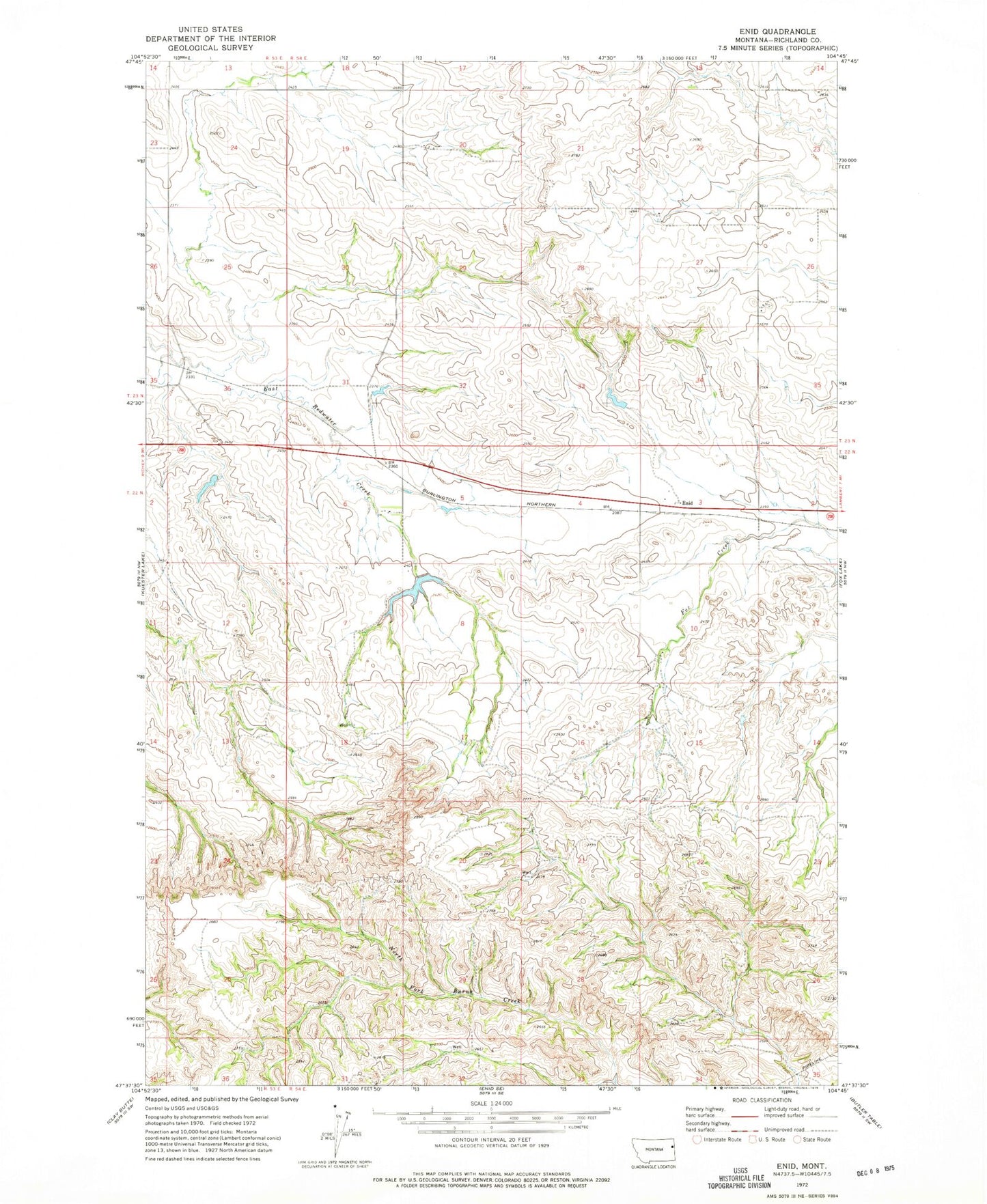 Classic USGS Enid Montana 7.5'x7.5' Topo Map Image