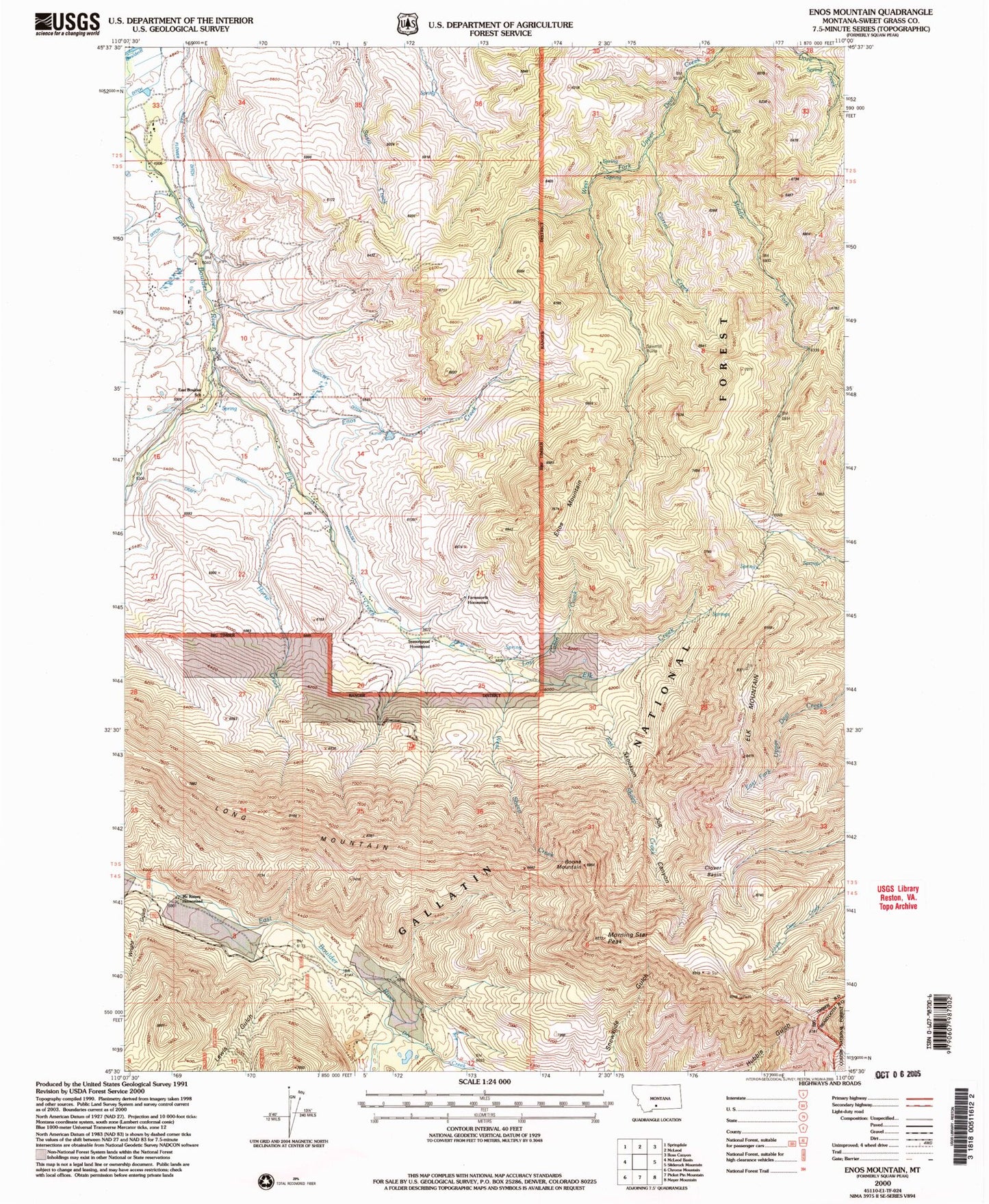 Classic USGS Enos Mountain Montana 7.5'x7.5' Topo Map Image