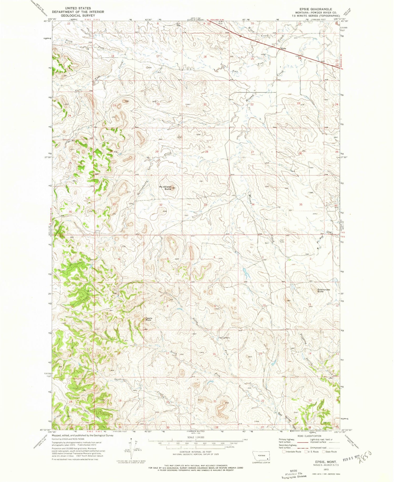 Classic USGS Epsie Montana 7.5'x7.5' Topo Map Image