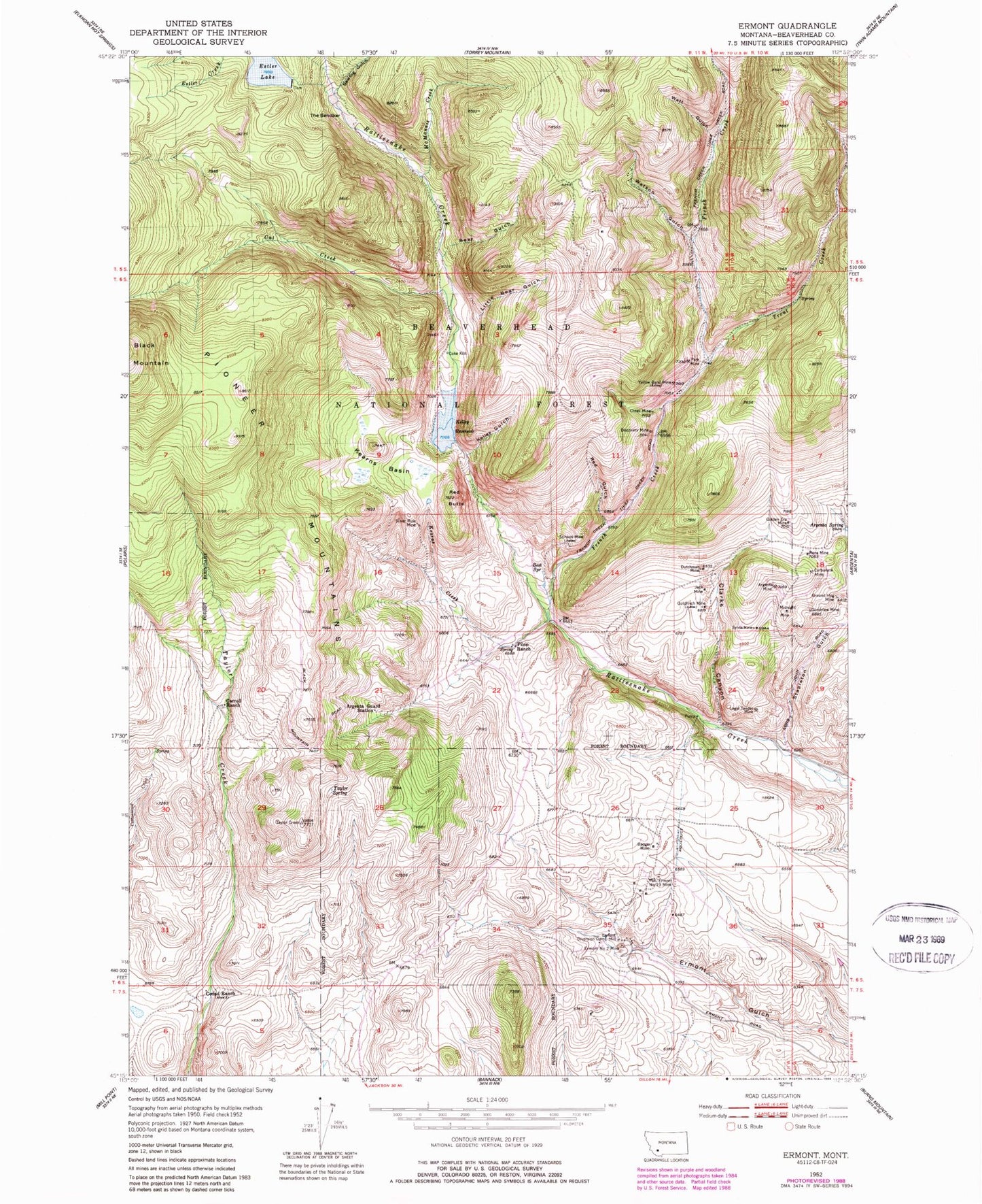 Classic USGS Ermont Montana 7.5'x7.5' Topo Map Image