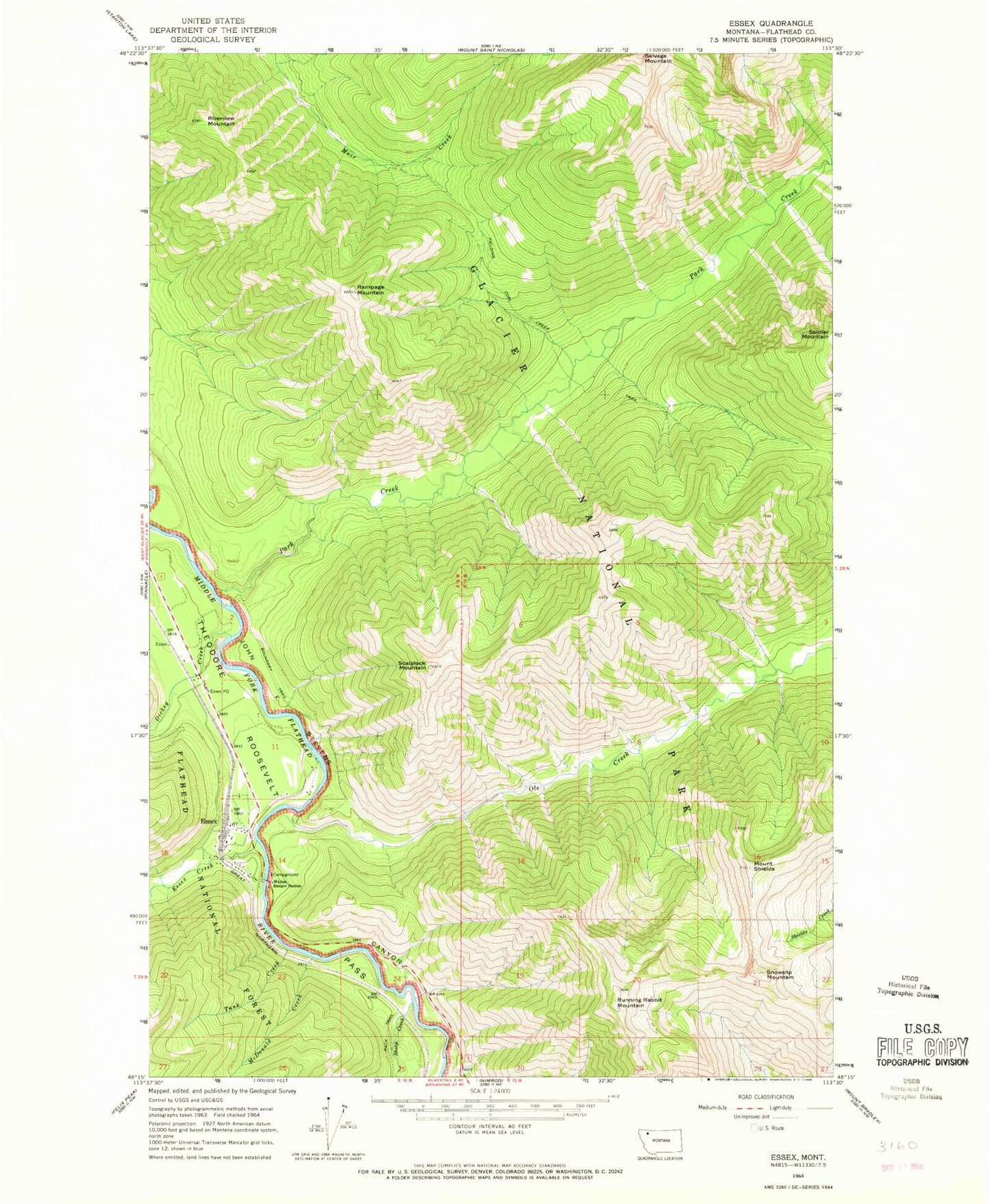 Classic USGS Essex Montana 7.5'x7.5' Topo Map Image