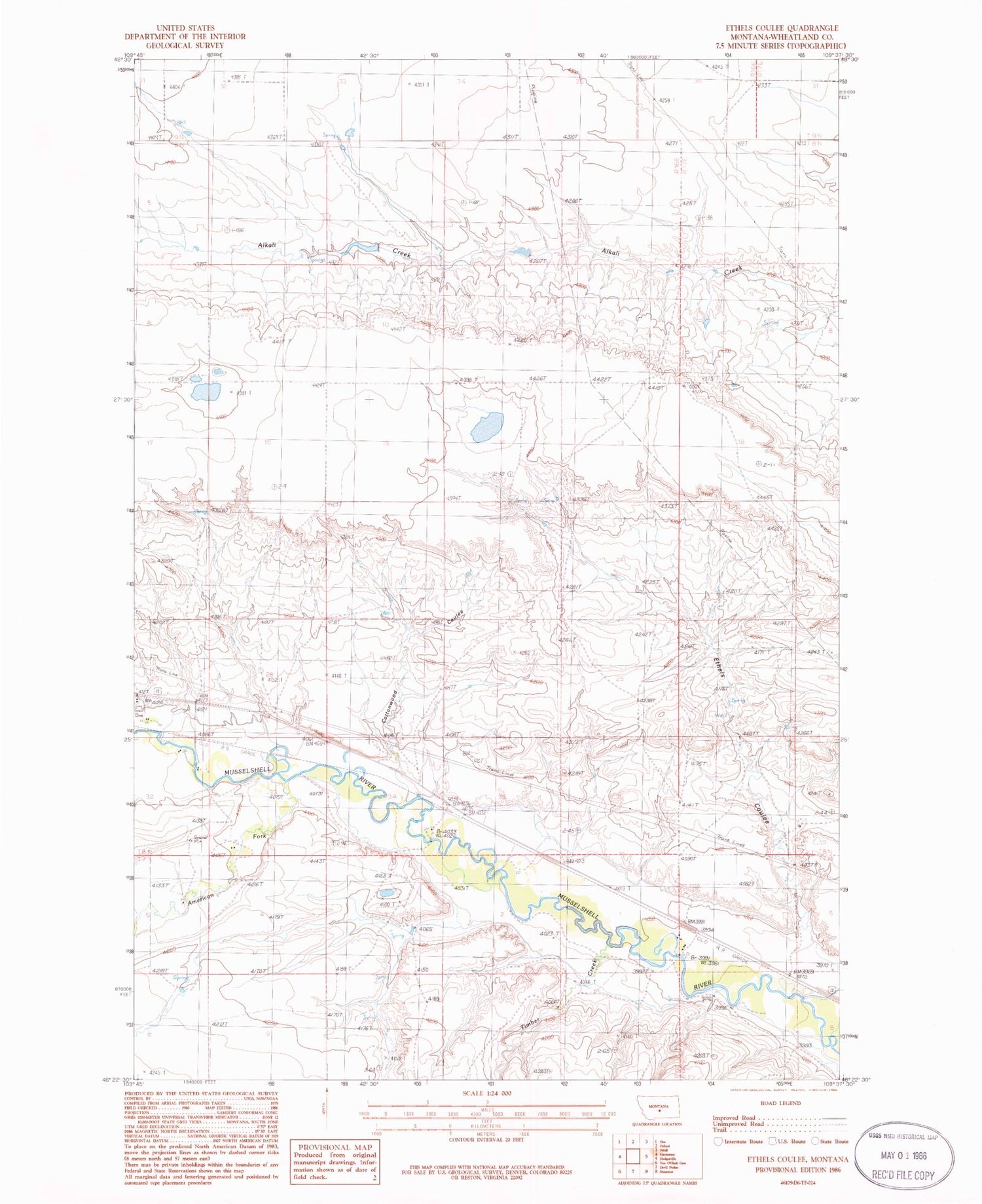 Classic USGS Ethels Coulee Montana 7.5'x7.5' Topo Map Image