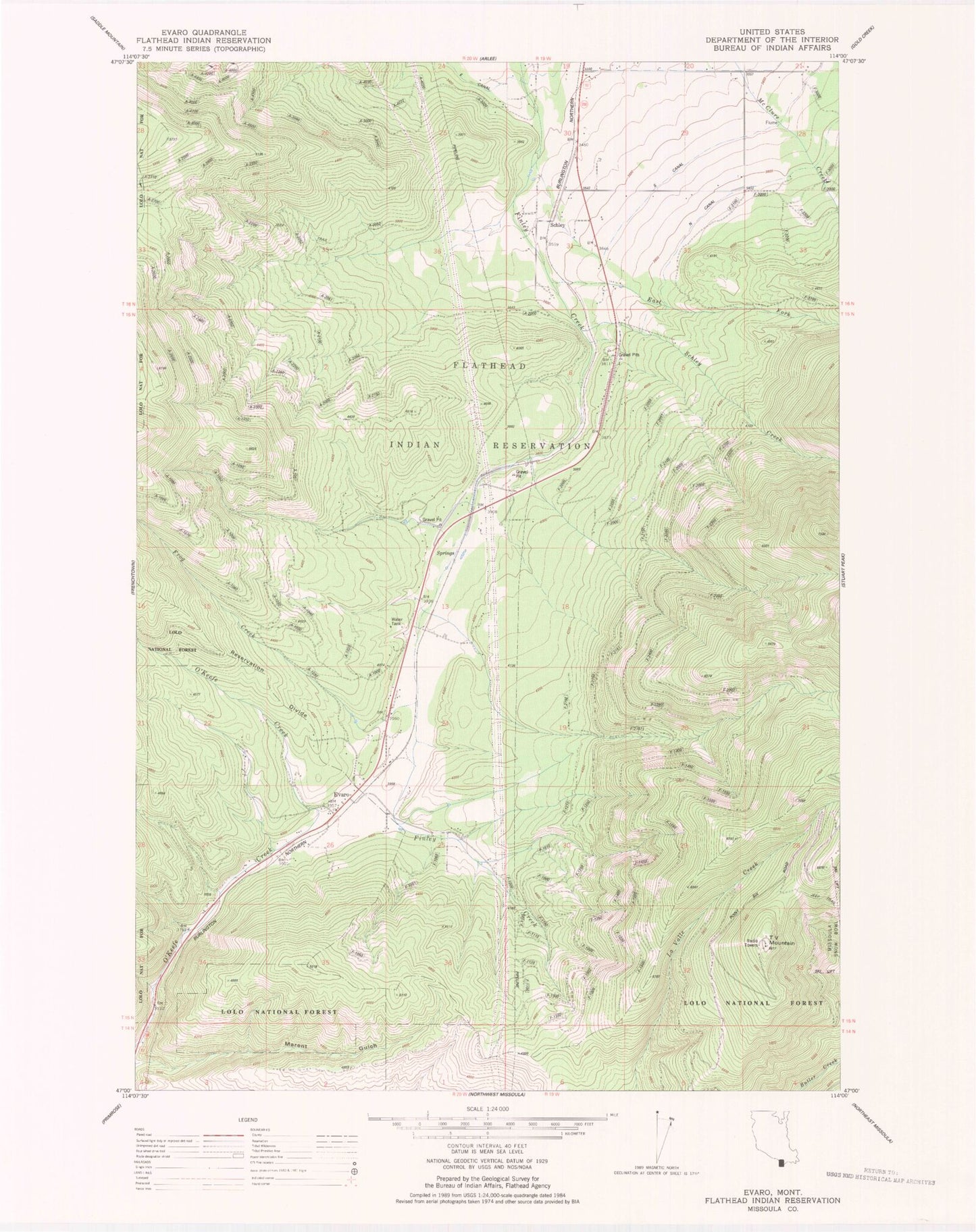 Classic USGS Evaro Montana 7.5'x7.5' Topo Map Image