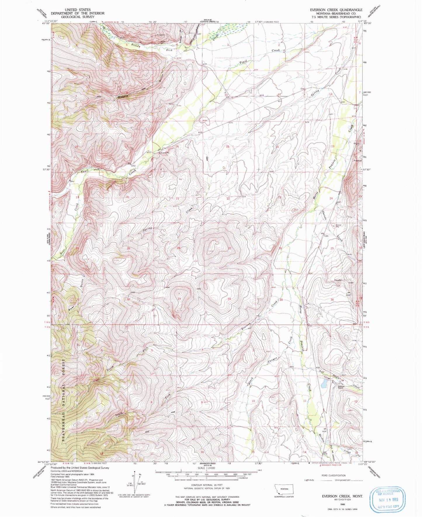 Classic USGS Everson Creek Montana 7.5'x7.5' Topo Map Image