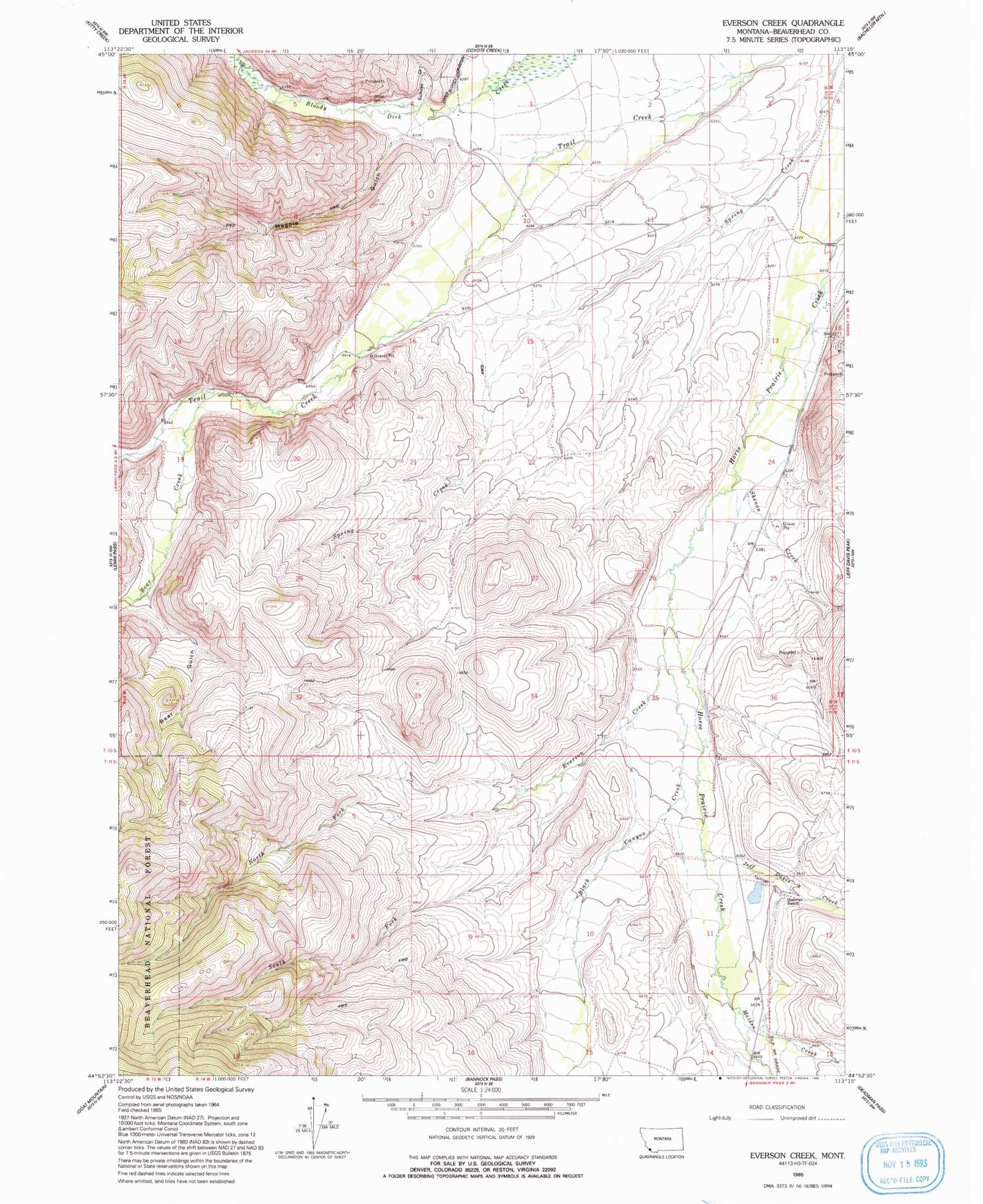 Classic USGS Everson Creek Montana 7.5'x7.5' Topo Map Image