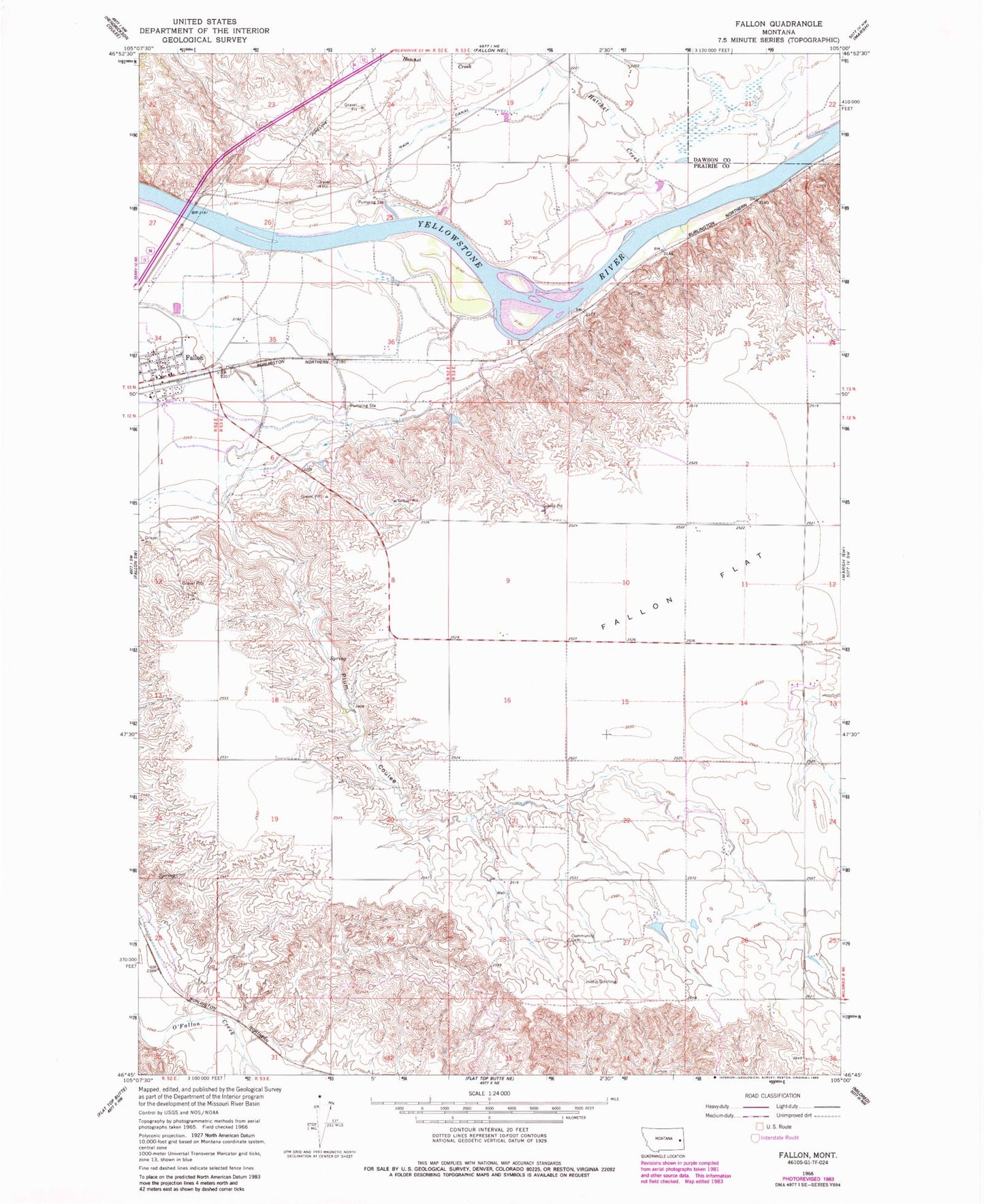 Classic USGS Fallon Montana 7.5'x7.5' Topo Map Image