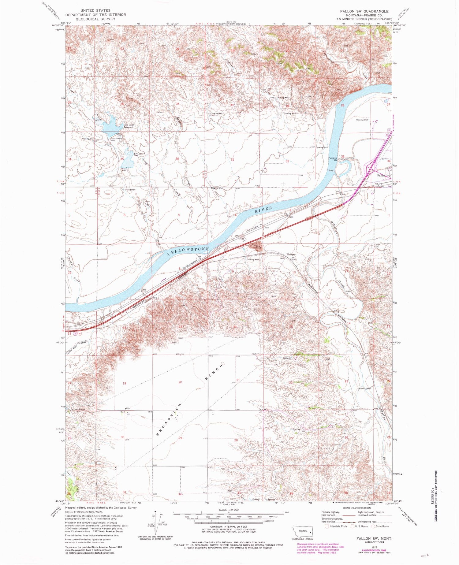 Classic USGS Fallon SW Montana 7.5'x7.5' Topo Map Image