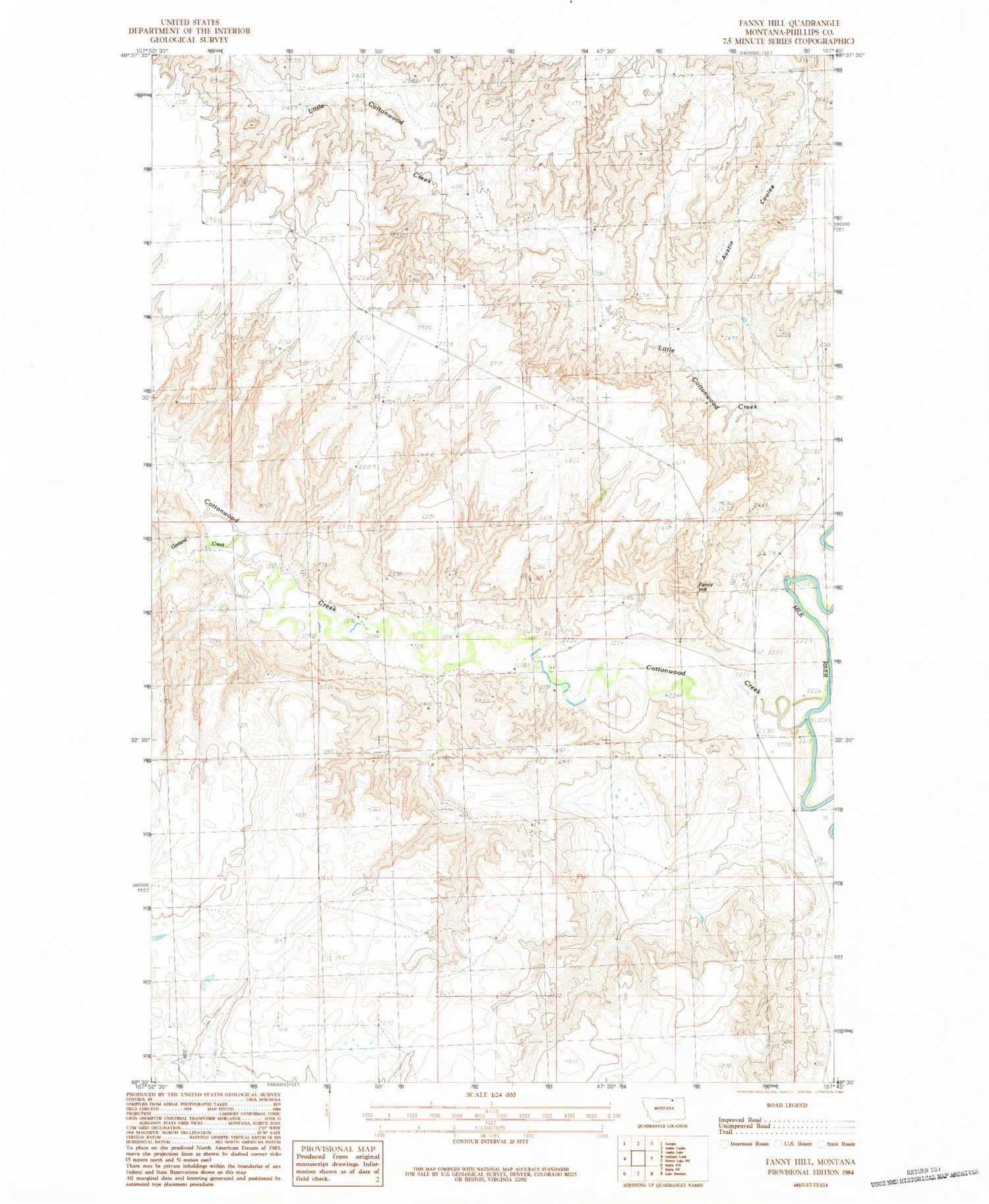 Classic USGS Fanny Hill Montana 7.5'x7.5' Topo Map Image