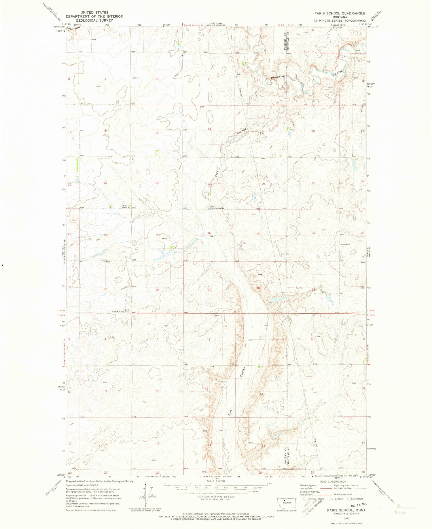 Classic USGS Faris School Montana 7.5'x7.5' Topo Map Image